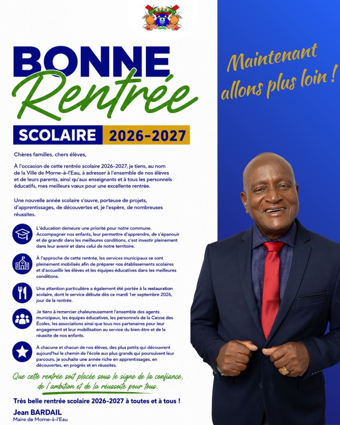 Bonne rentrée scolaire 2026–2027 : message de Jean BARDAIL, transcrit sur cette page