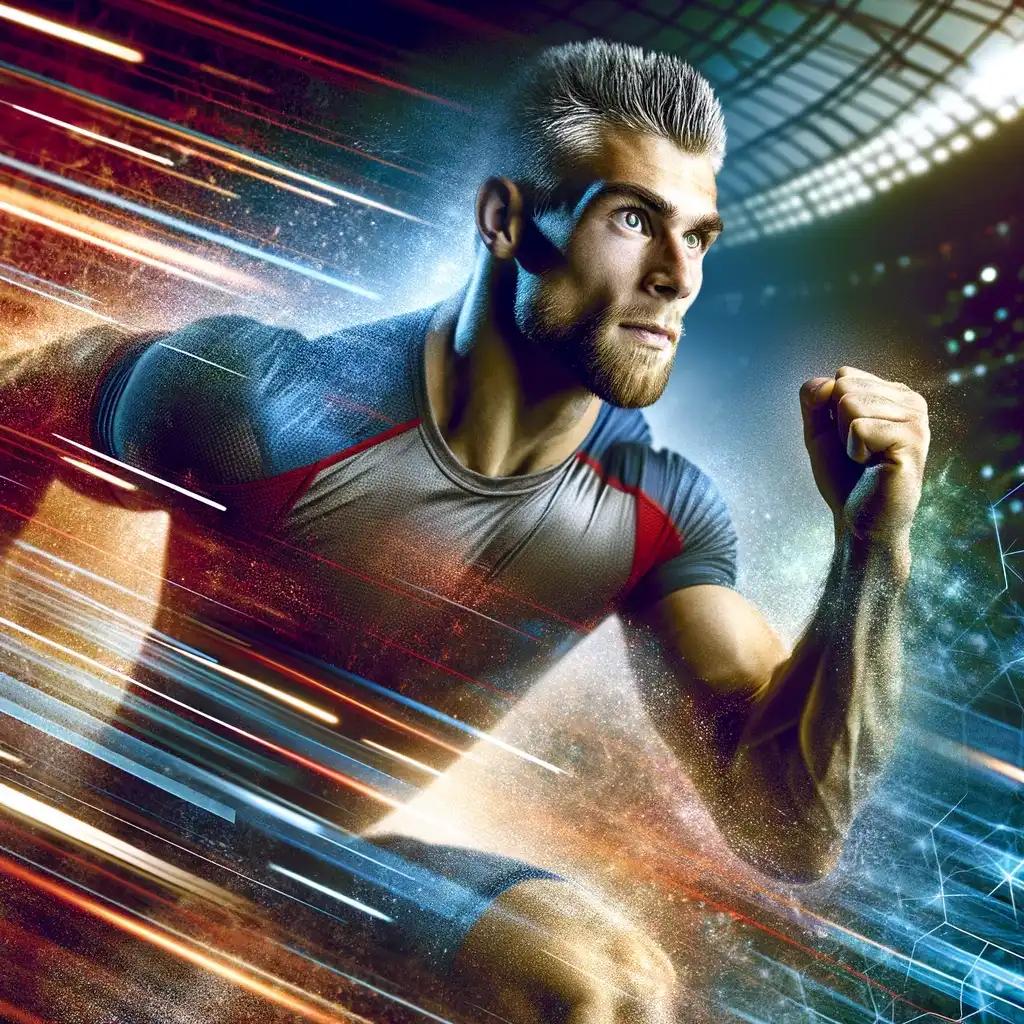 A dynamic and powerful image showcasing an athletic man in a sports context