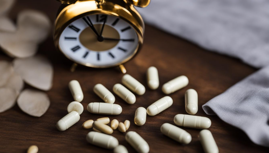 Ashwagandha pills next to a clock