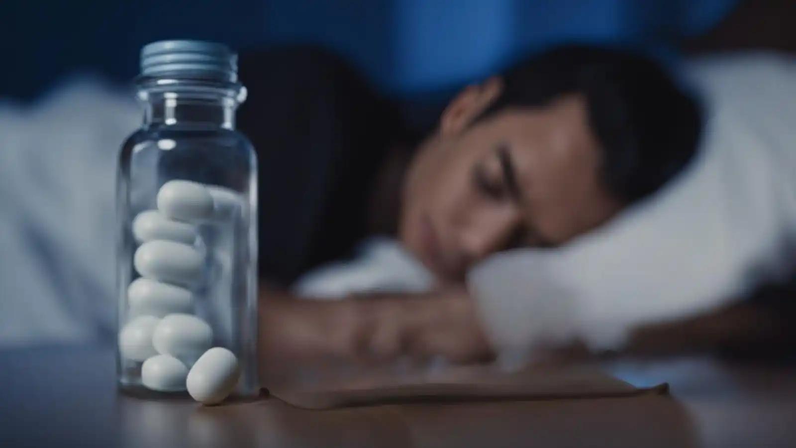A person lying comfortably in bed, surrounded by soothing blue hues