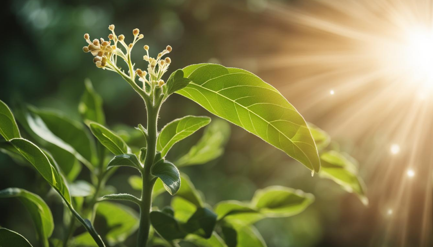 An ashwagandha plant growing beside a testosterone Molecule