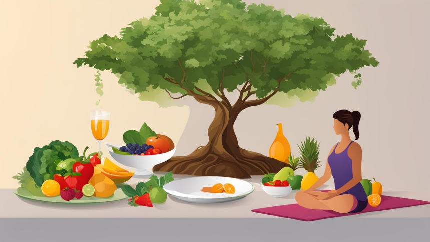A serene image of a person engaging in yoga or meditation to reduce stress, with a light background color to represent calmness