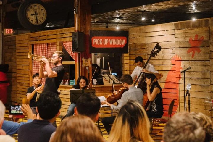 VIVO musicians playing for a brewery crowd