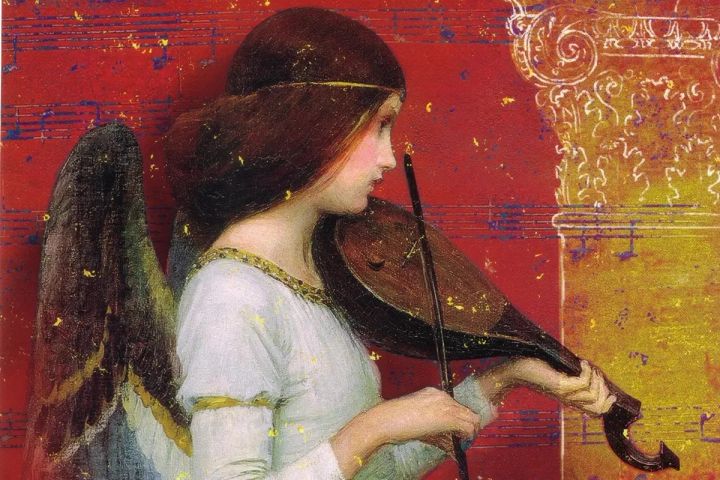 An angel playing a vielle: artwork for The Baroque Big Band