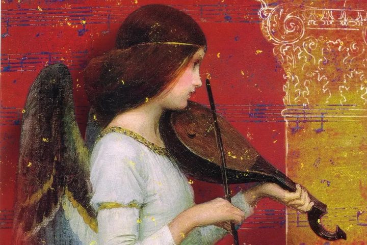 An angel playing a vielle: artwork for The Baroque Big Band