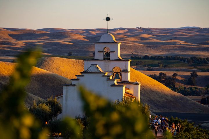 Serra Chapel above the hills at Shandon at golden hour