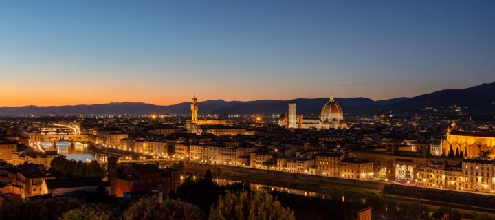 Florence at dusk, the Duomo above the city