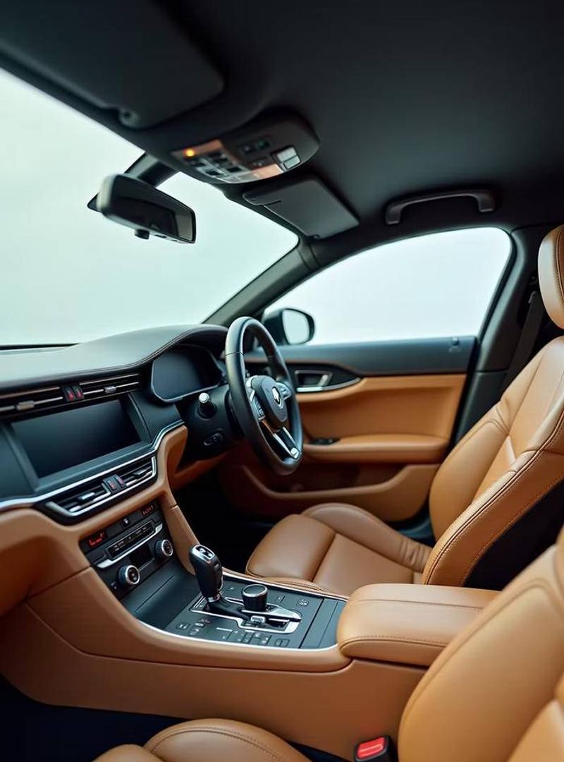 Detailed tan leather car interior
