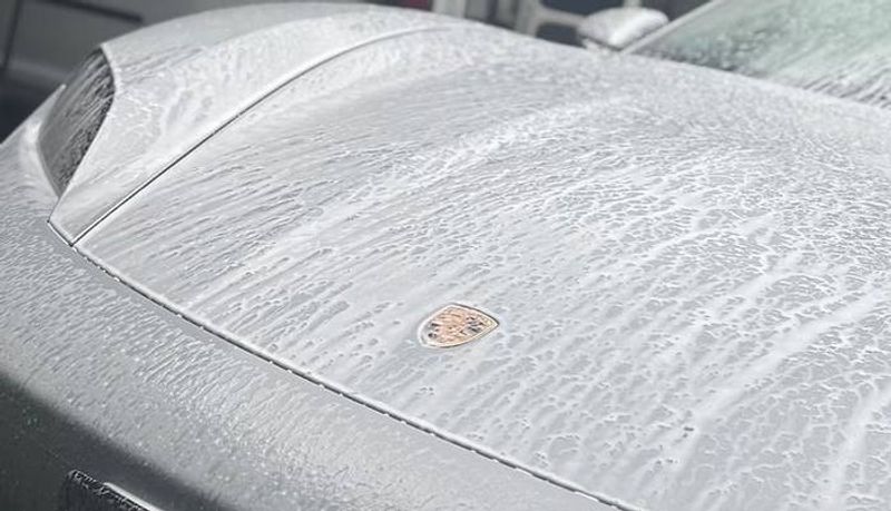 Snow foam covering a car bonnet