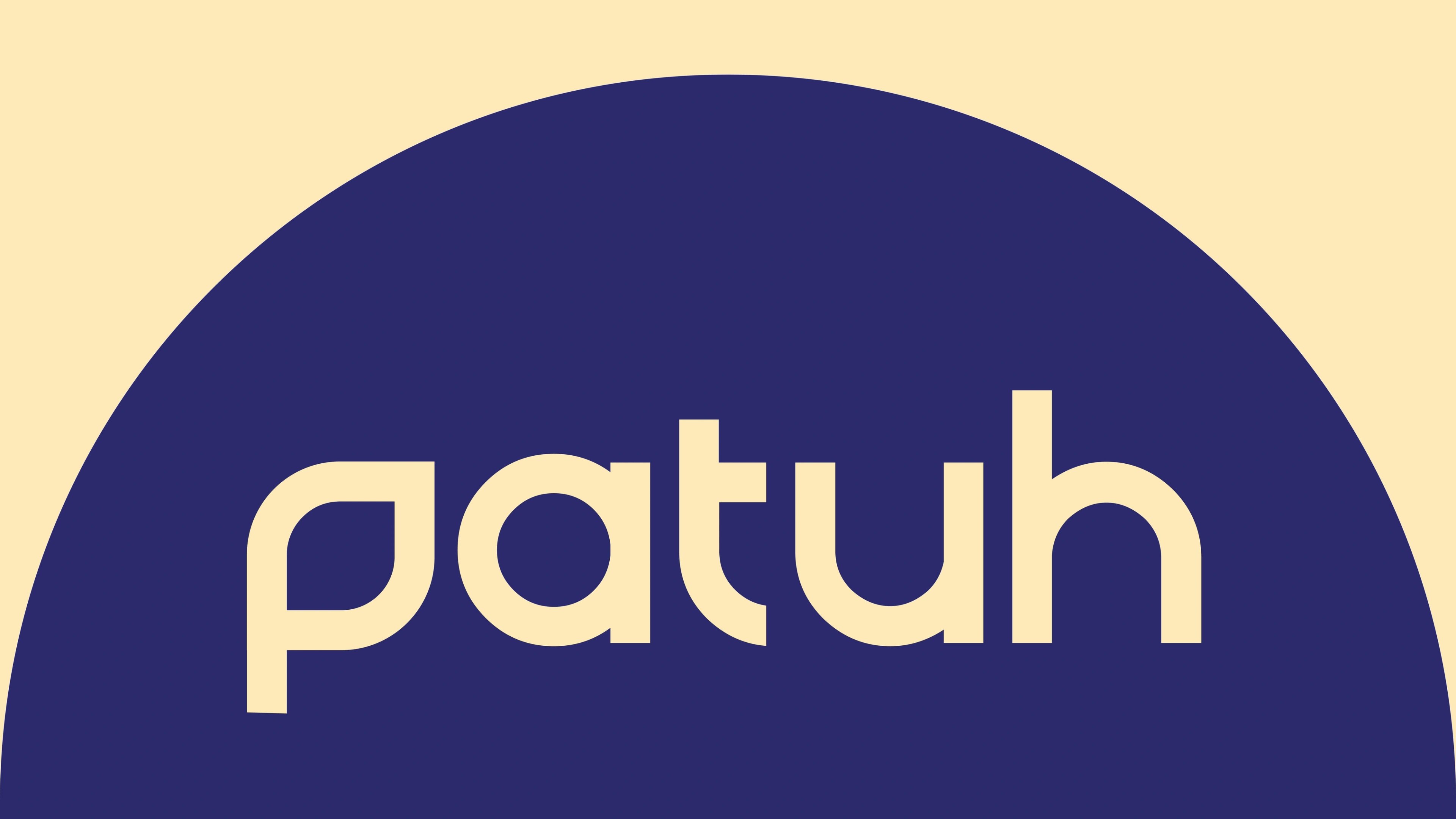 Patuh Healthcare wordmark in cream on a navy dome, with a leaf cut into the lowercase ‘p’ to signal healthcare