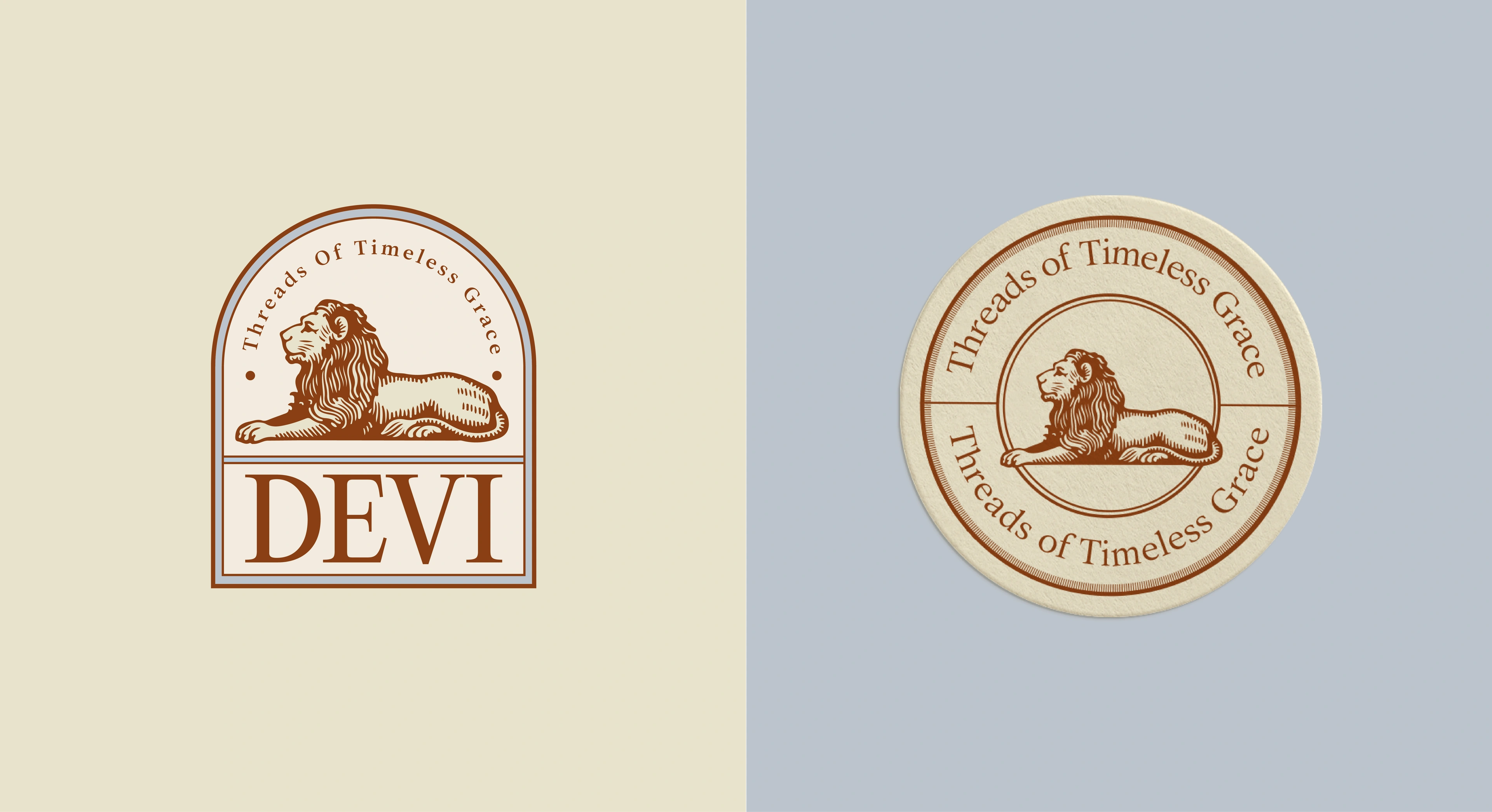 The DEVI lion roundel seal on cream