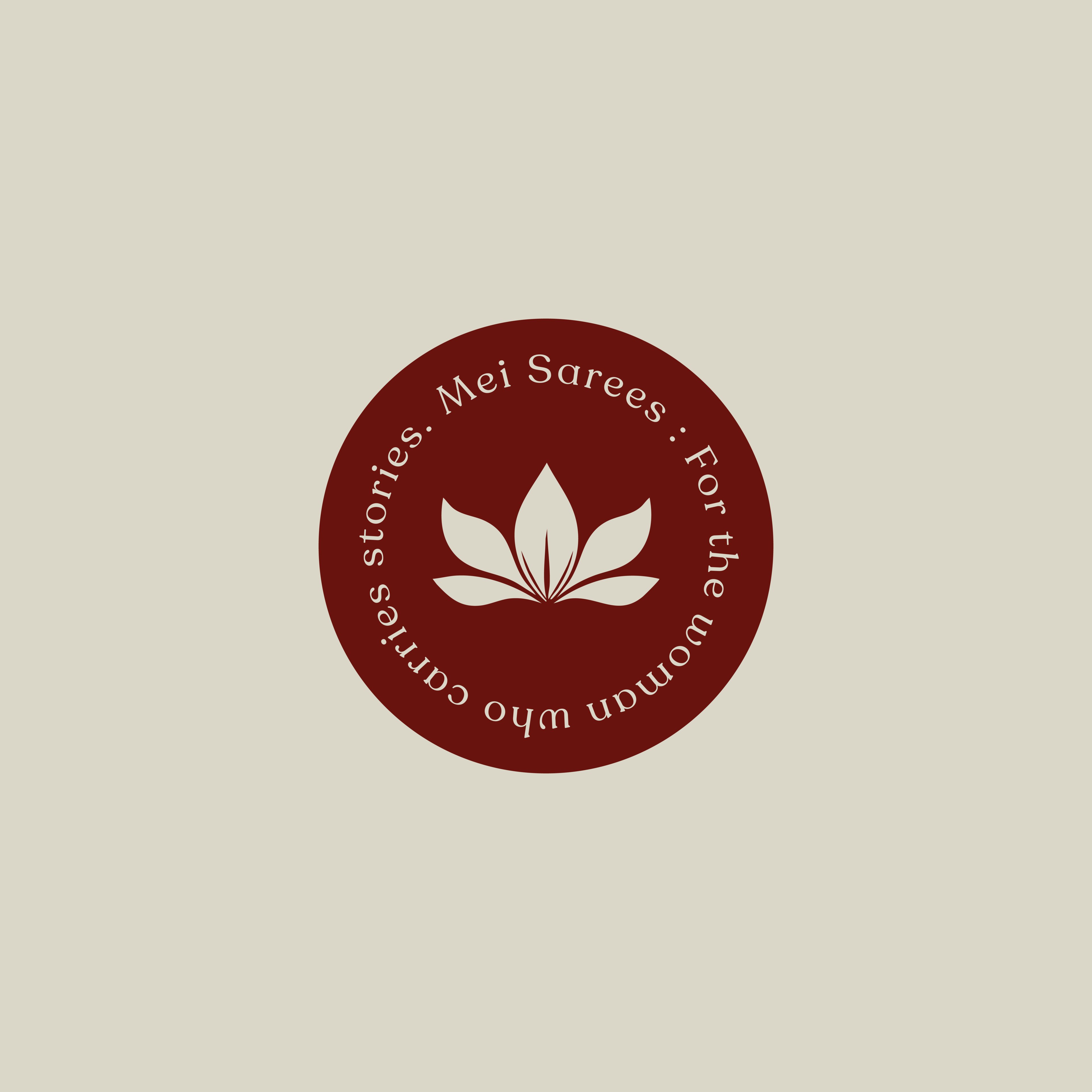 Mei round submark reading Stories. Mei Sarees, around a lotus