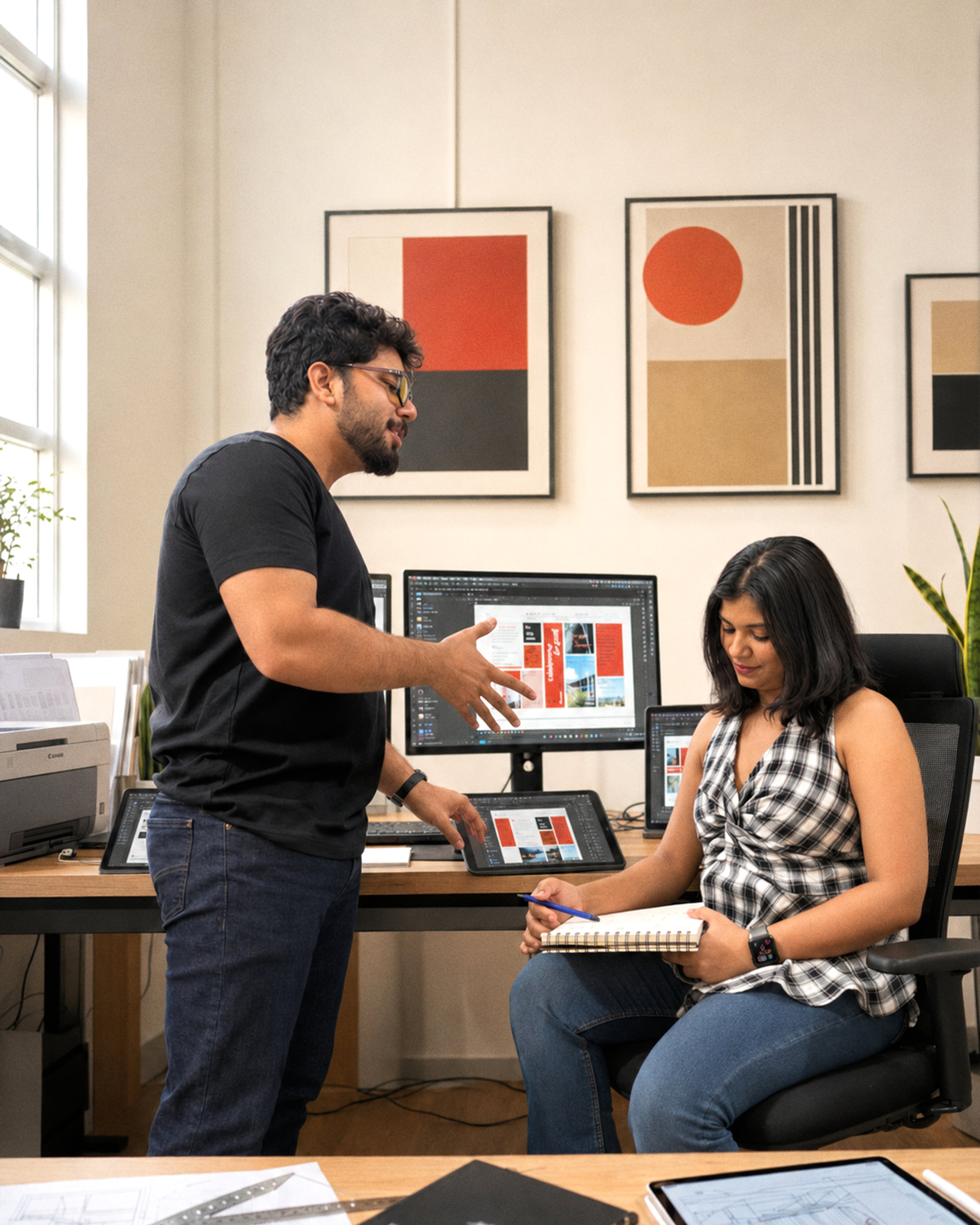Ayush and Manali at work in the Avval studio in Bhopal