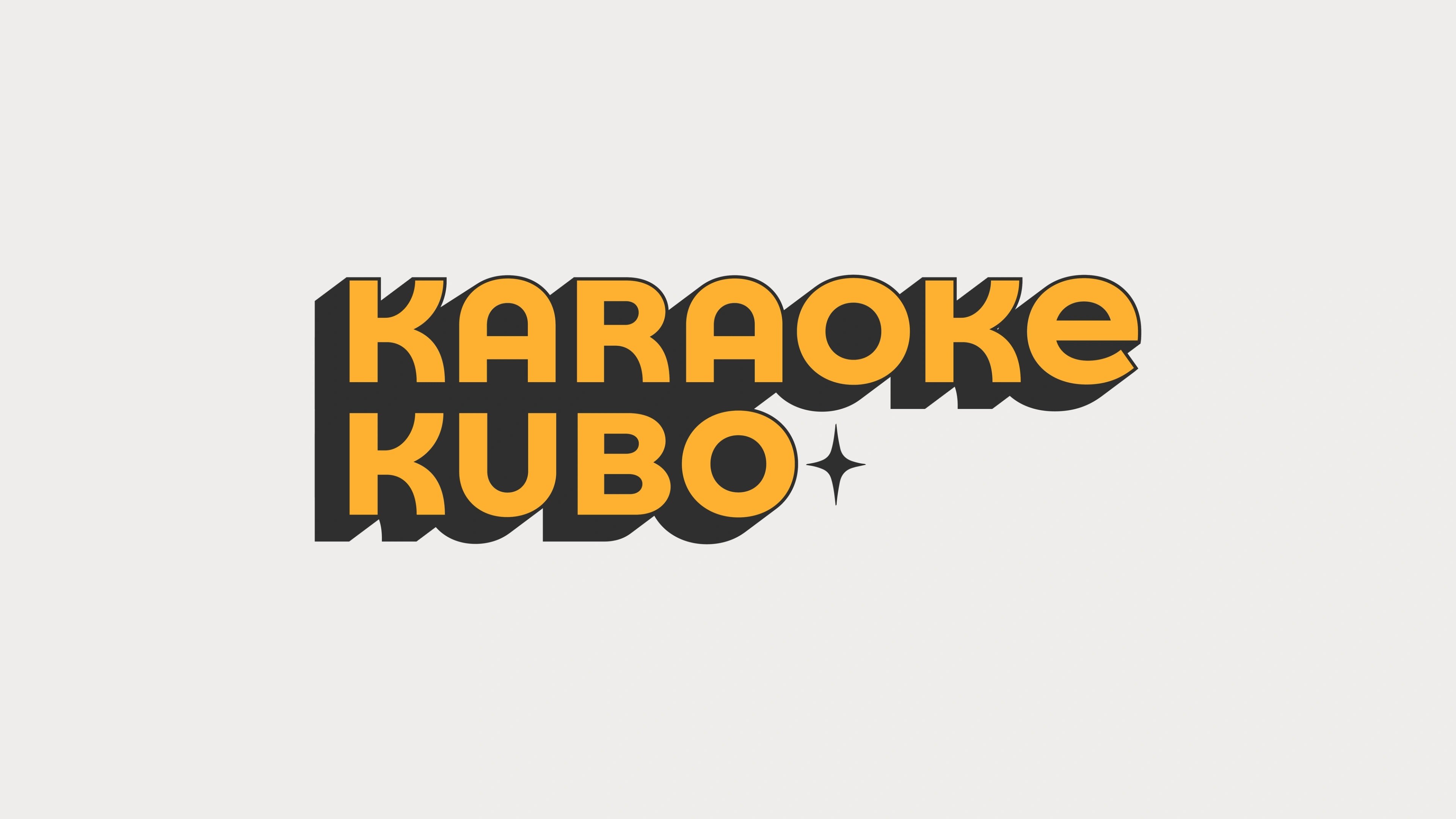 The Karaoke Kubo wordmark on its own, a bold dimensional type treatment with a deep drop shadow