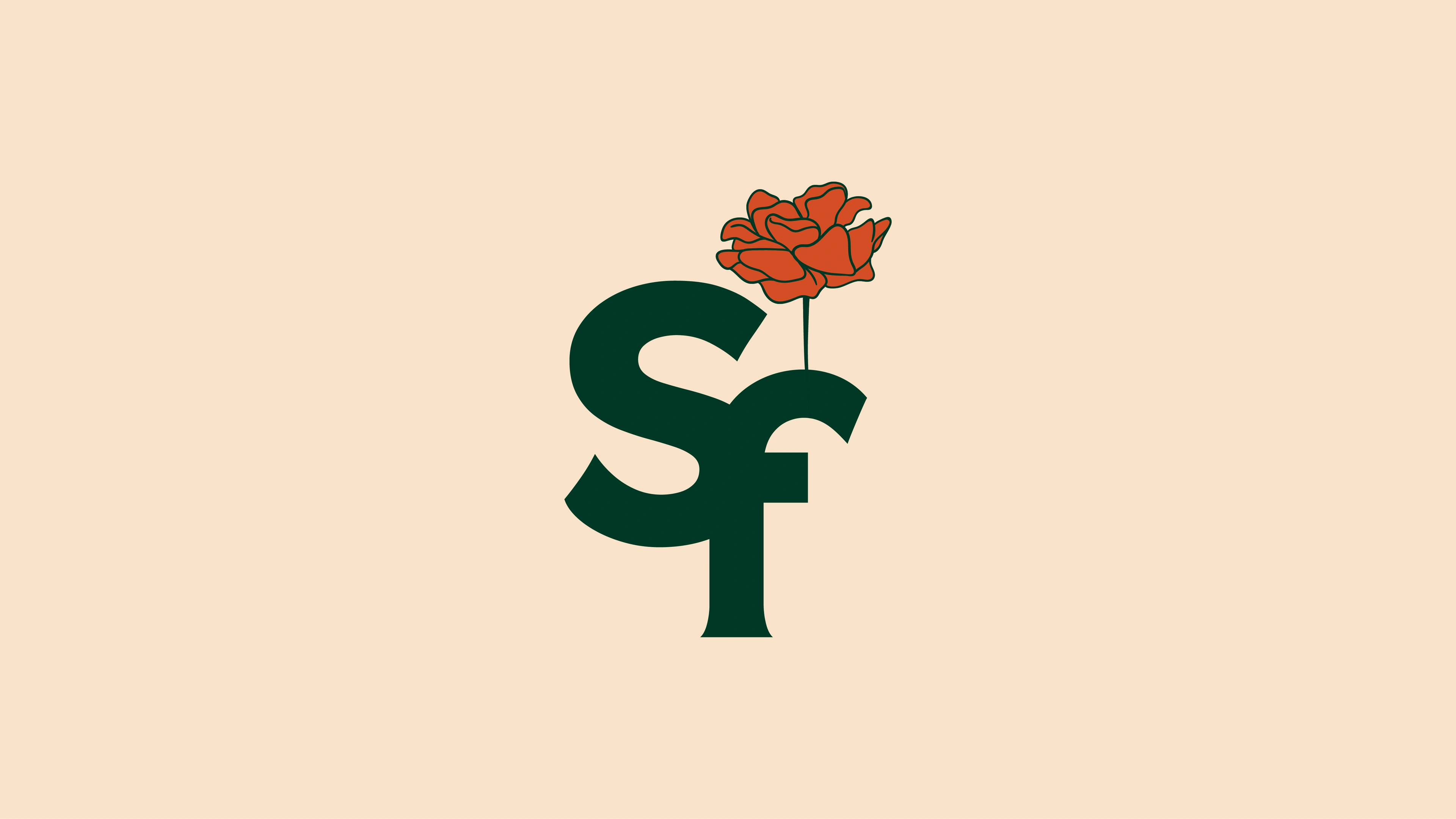Stillflower SF floral logomark in green on cream
