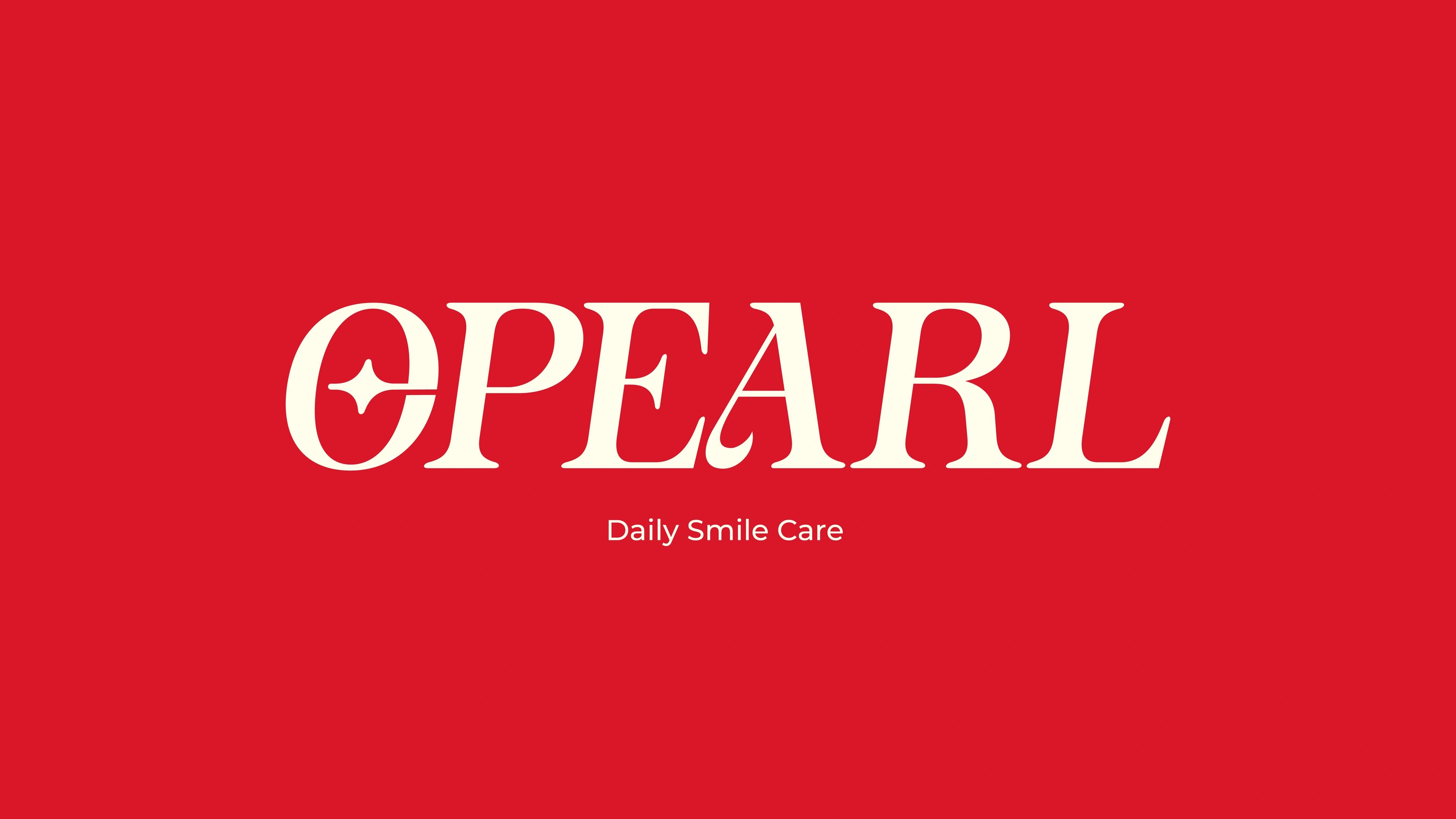 OPEARL serif wordmark with a star in the 'O' and the line 'daily smile care', reversed white on brand red