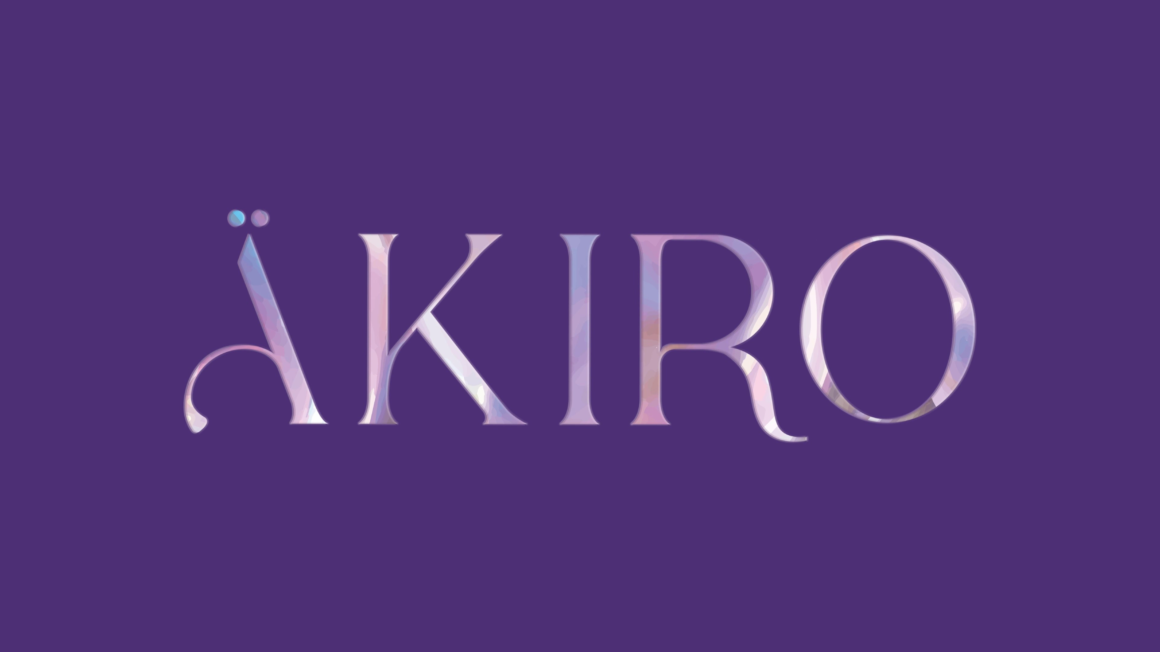 ÄKIRO iridescent wordmark on a deep purple field