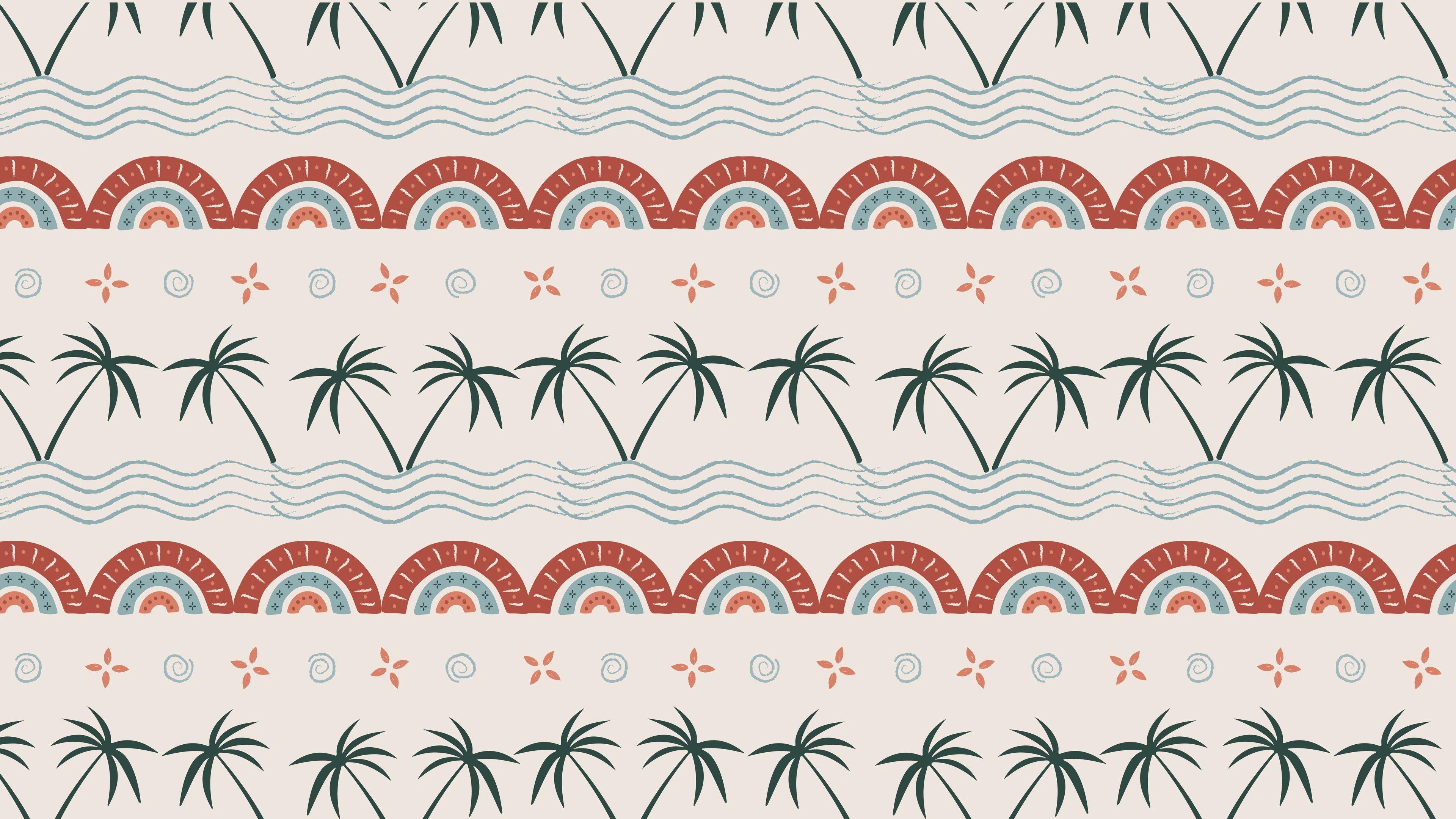 Decorative Sawa Sawa border band of rainbow arches and palm trees used across the brand's print system