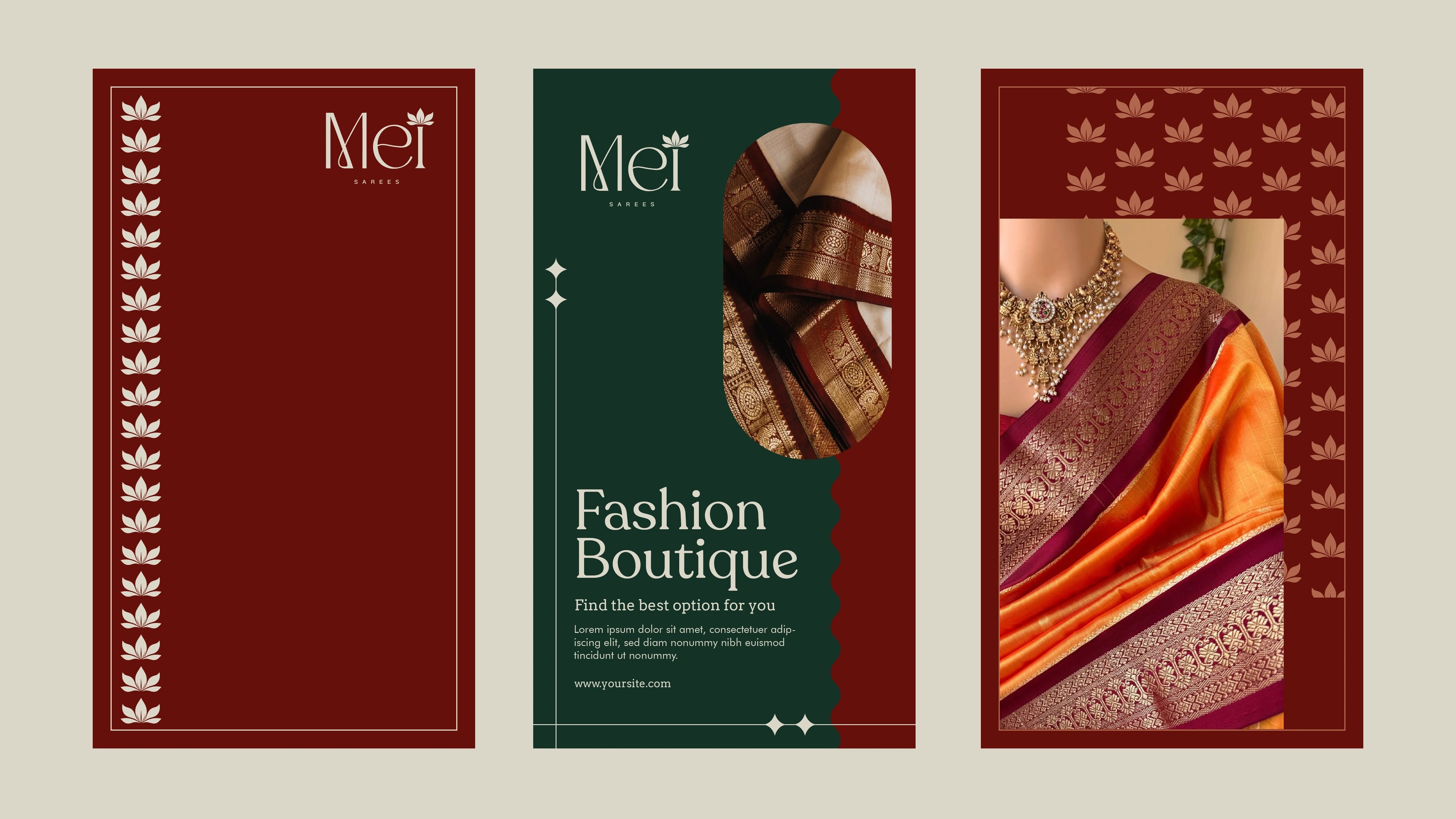 Mei Fashion Boutique brochure with saree photography