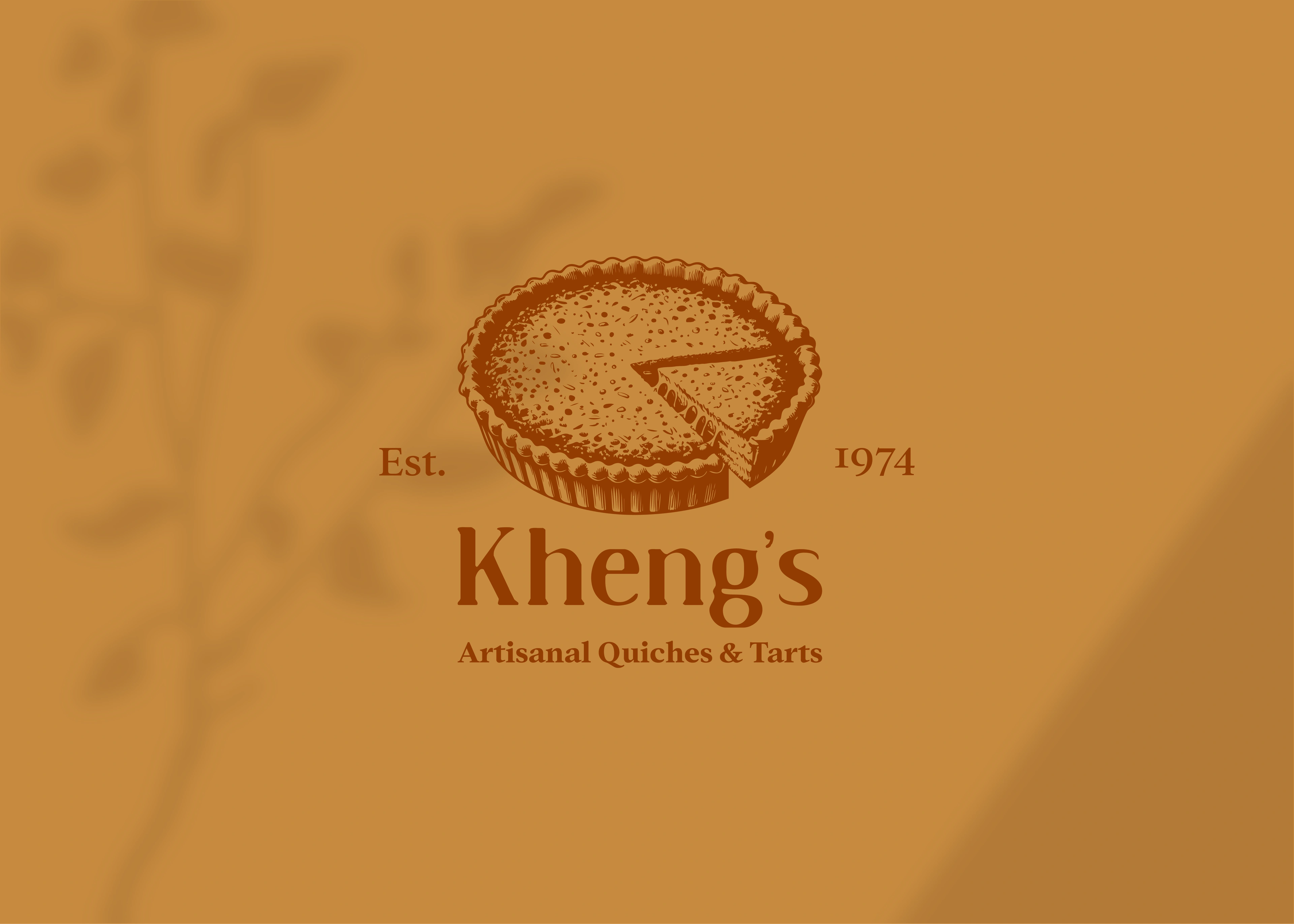 Kheng's hand-drawn quiche submark on a cream botanical background