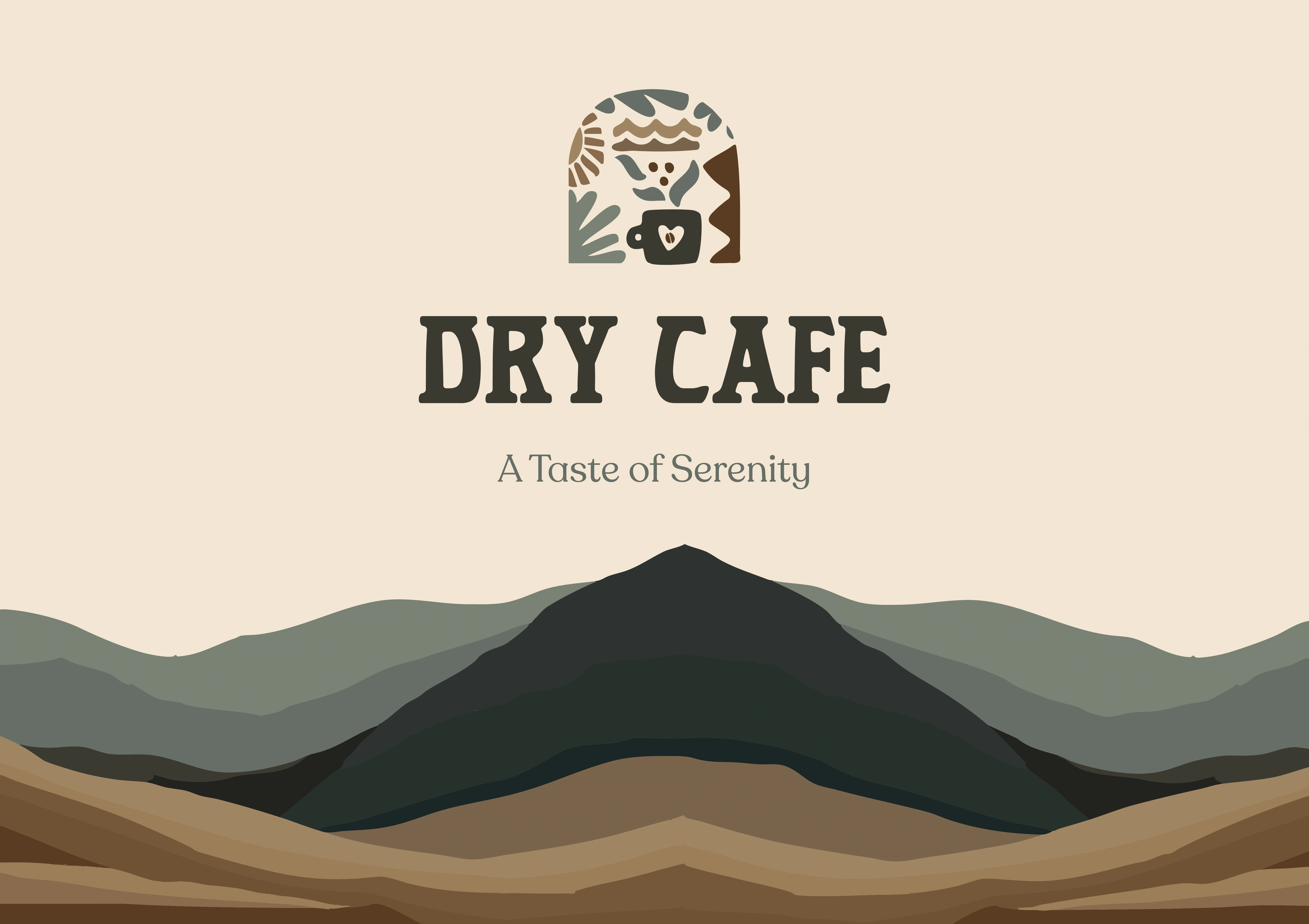 The Dry Café primary logo and 'a taste of serenity' tagline on cream
