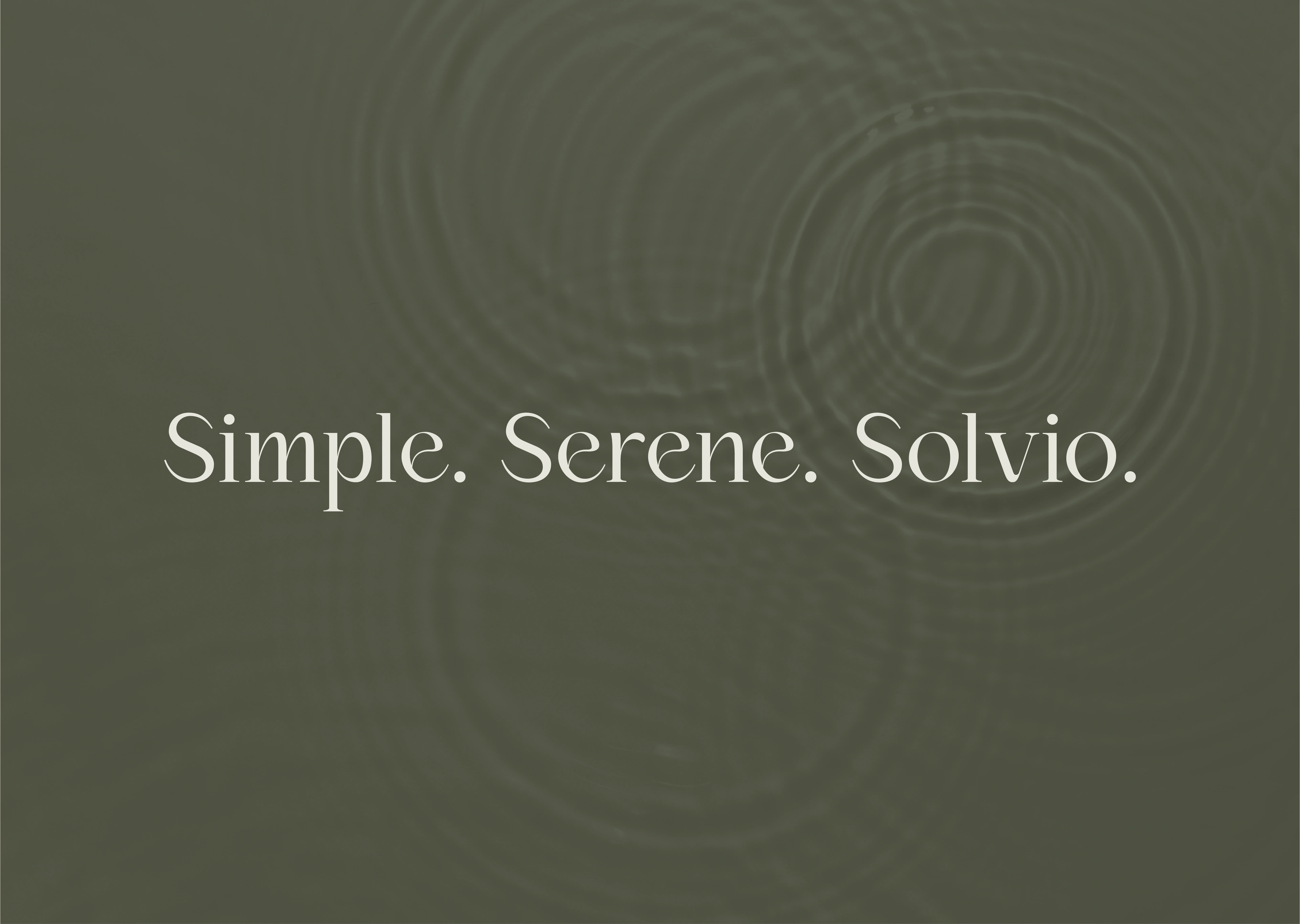 Solvio tagline lockup, Simple. Serene. Solvio., on olive