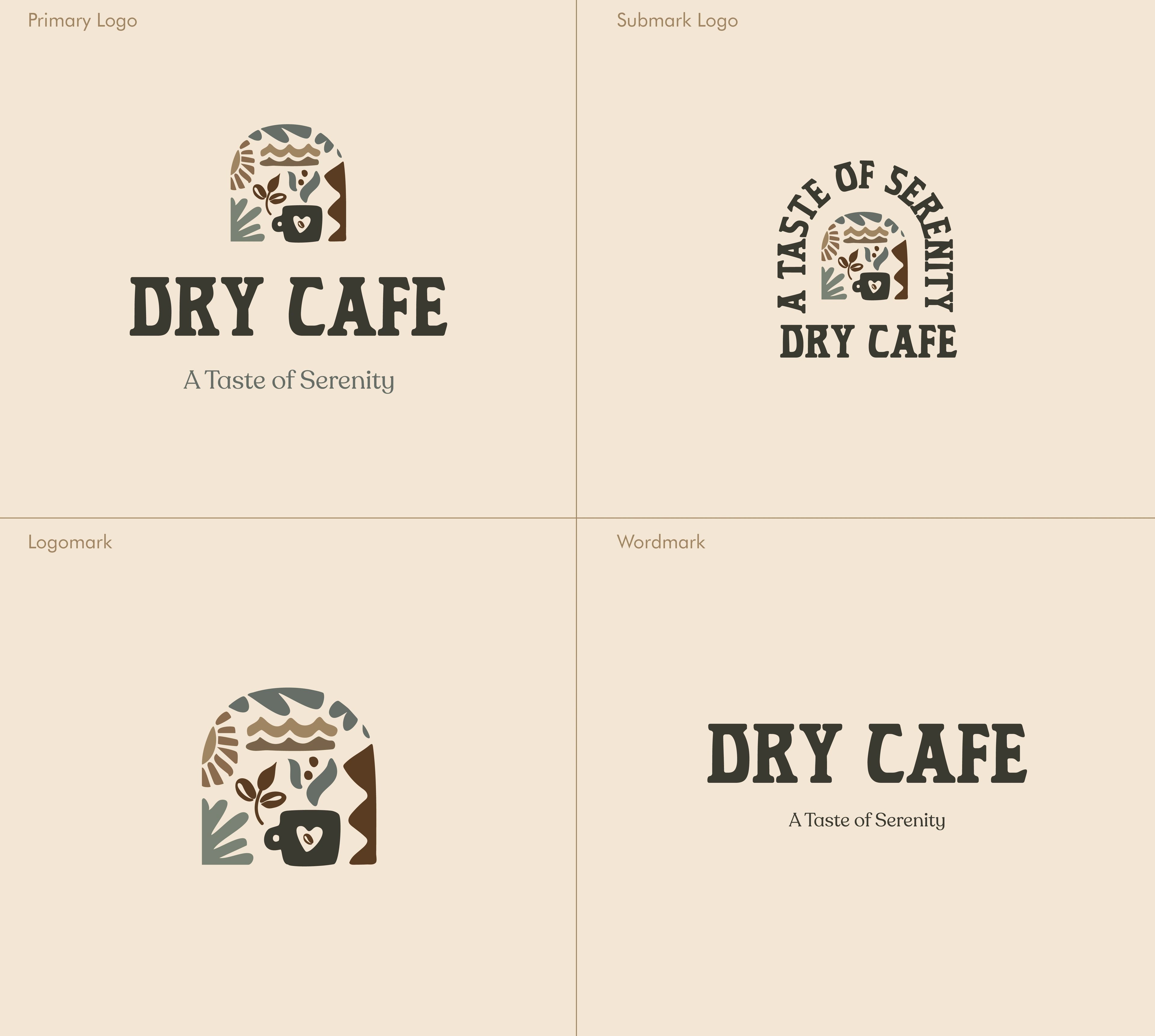 The Dry Café logo suite — primary, submark, logomark and wordmark