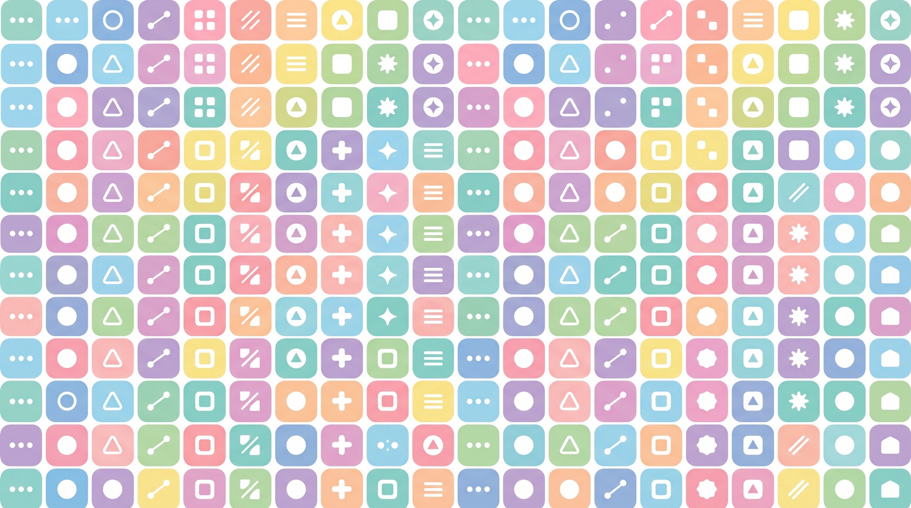 Uniform grid of near-identical flat pastel app icons
