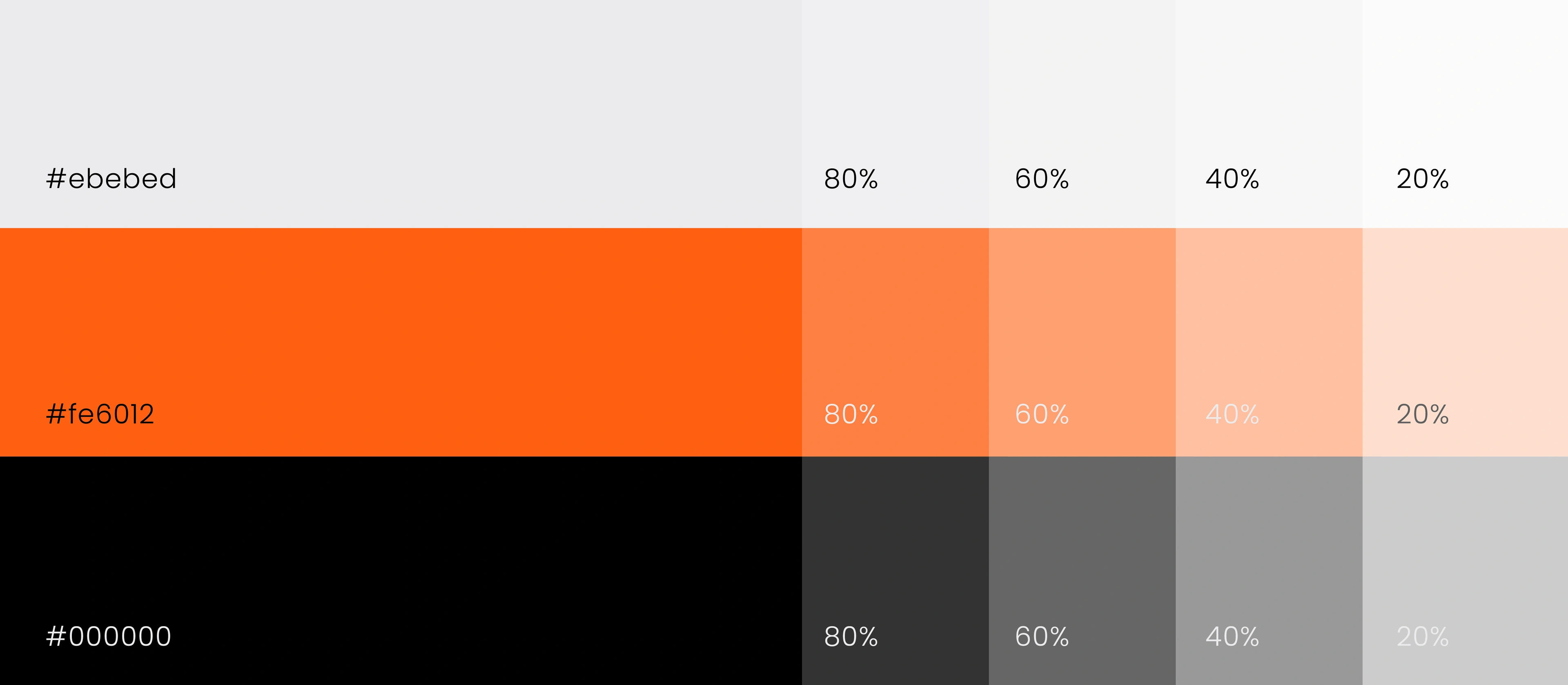 the RooView colour palette — bright orange, black and light grey with tint steps