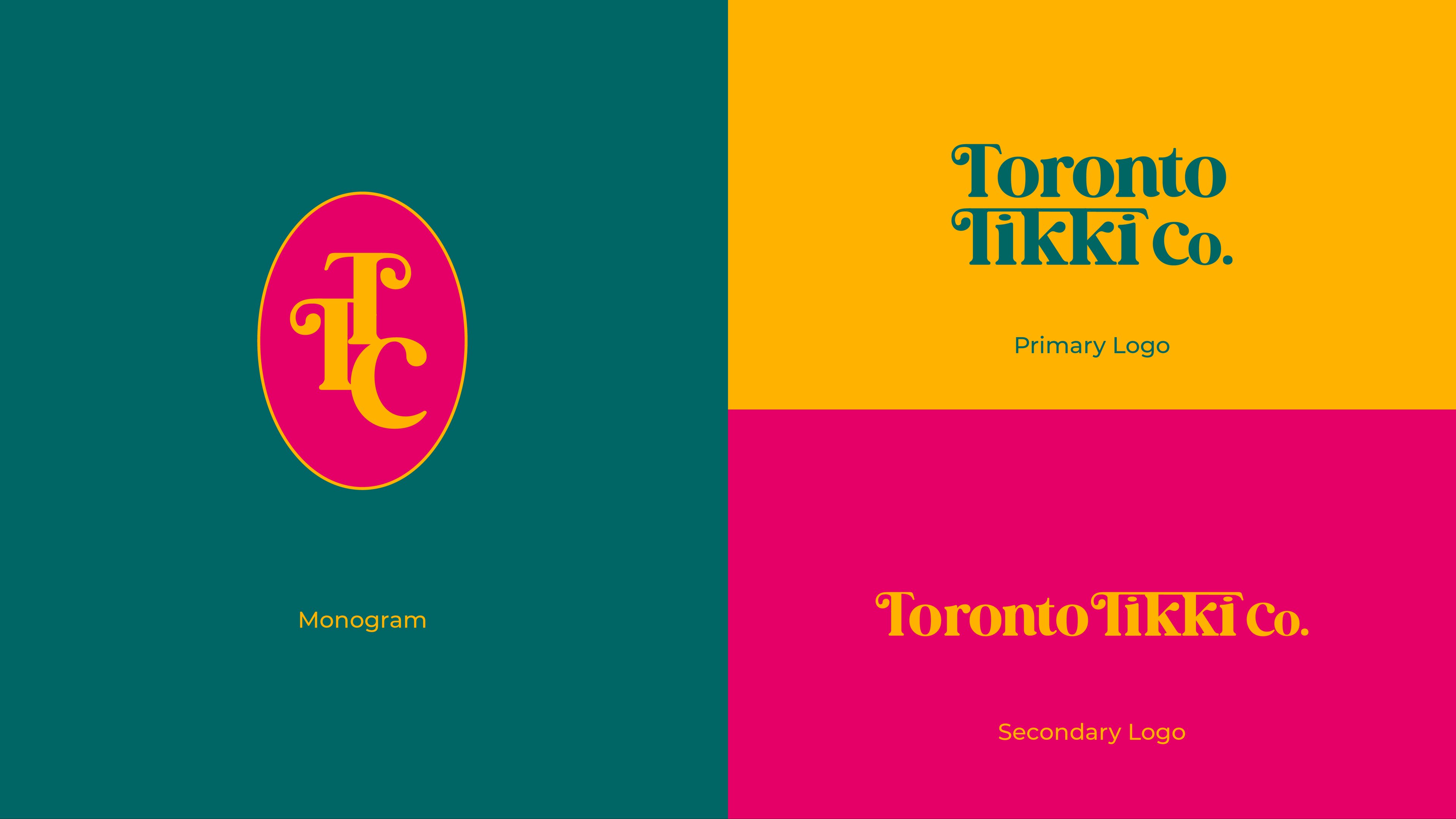 Toronto Tikki Co. logo suite — the TTC monogram, the primary lotus-crest wordmark and the secondary horizontal wordmark