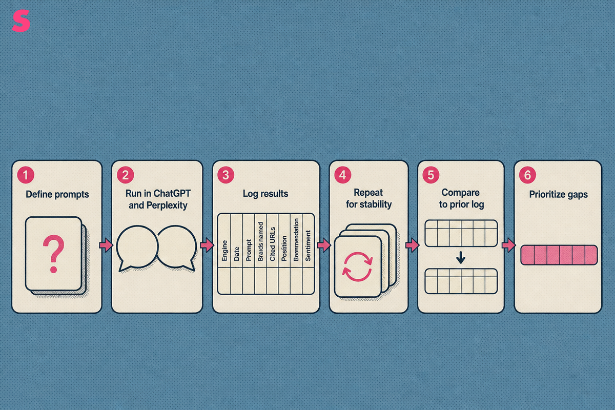 How do you track brand mentions manually in ChatGPT and Perplexity, step by step?