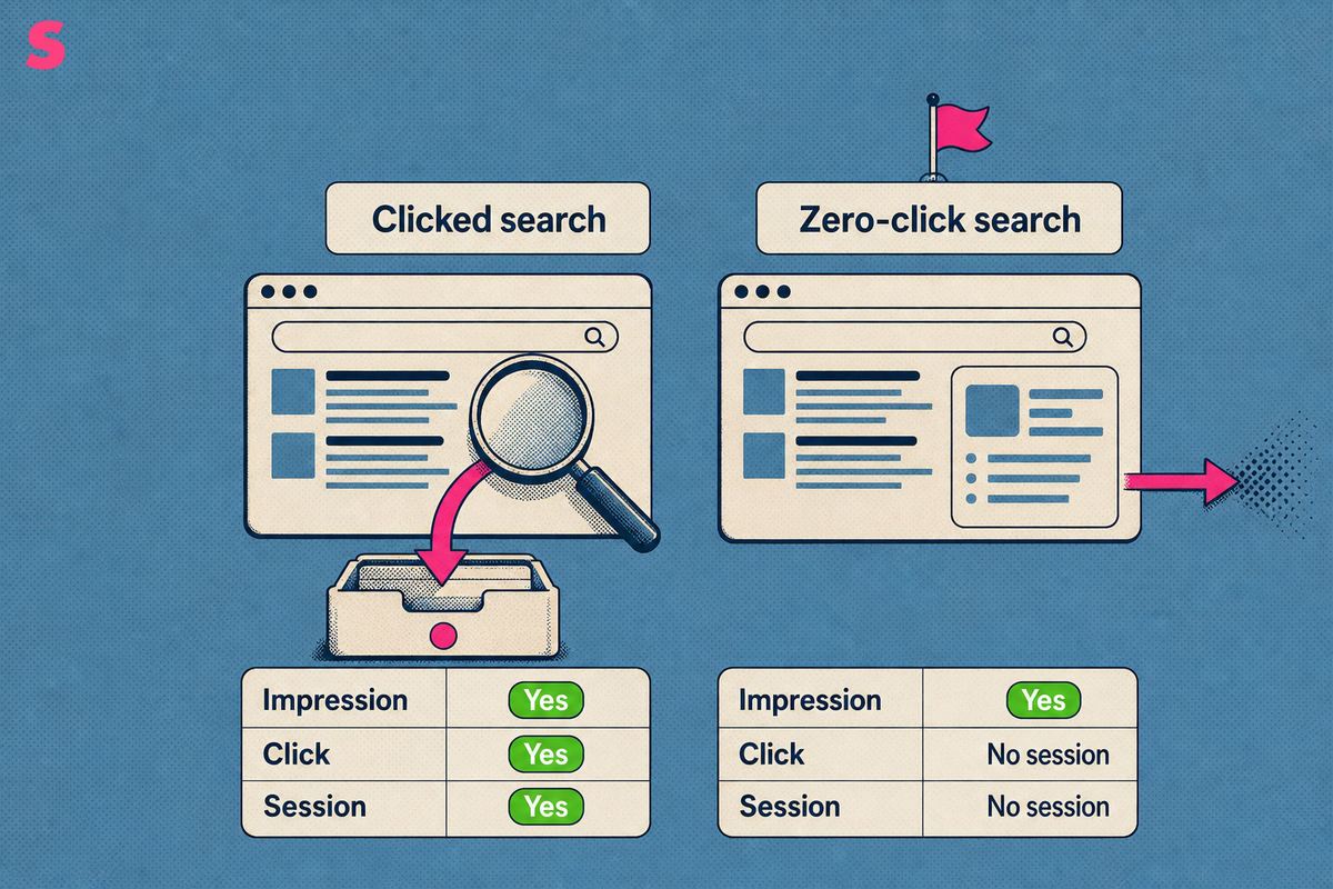 What is a zero-click search, and how does it differ from a search that sends a visit?