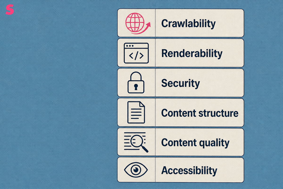 What technical checks decide whether an AI engine can find, parse and trust a page?