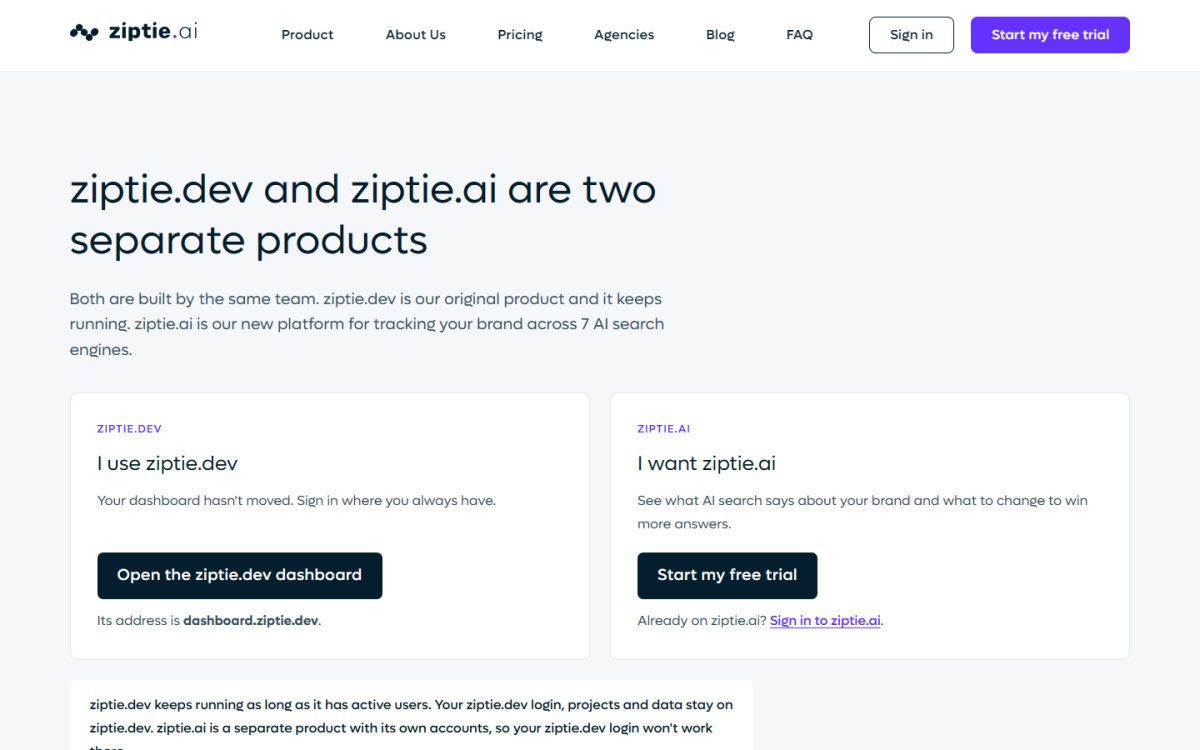 ZipTie homepage