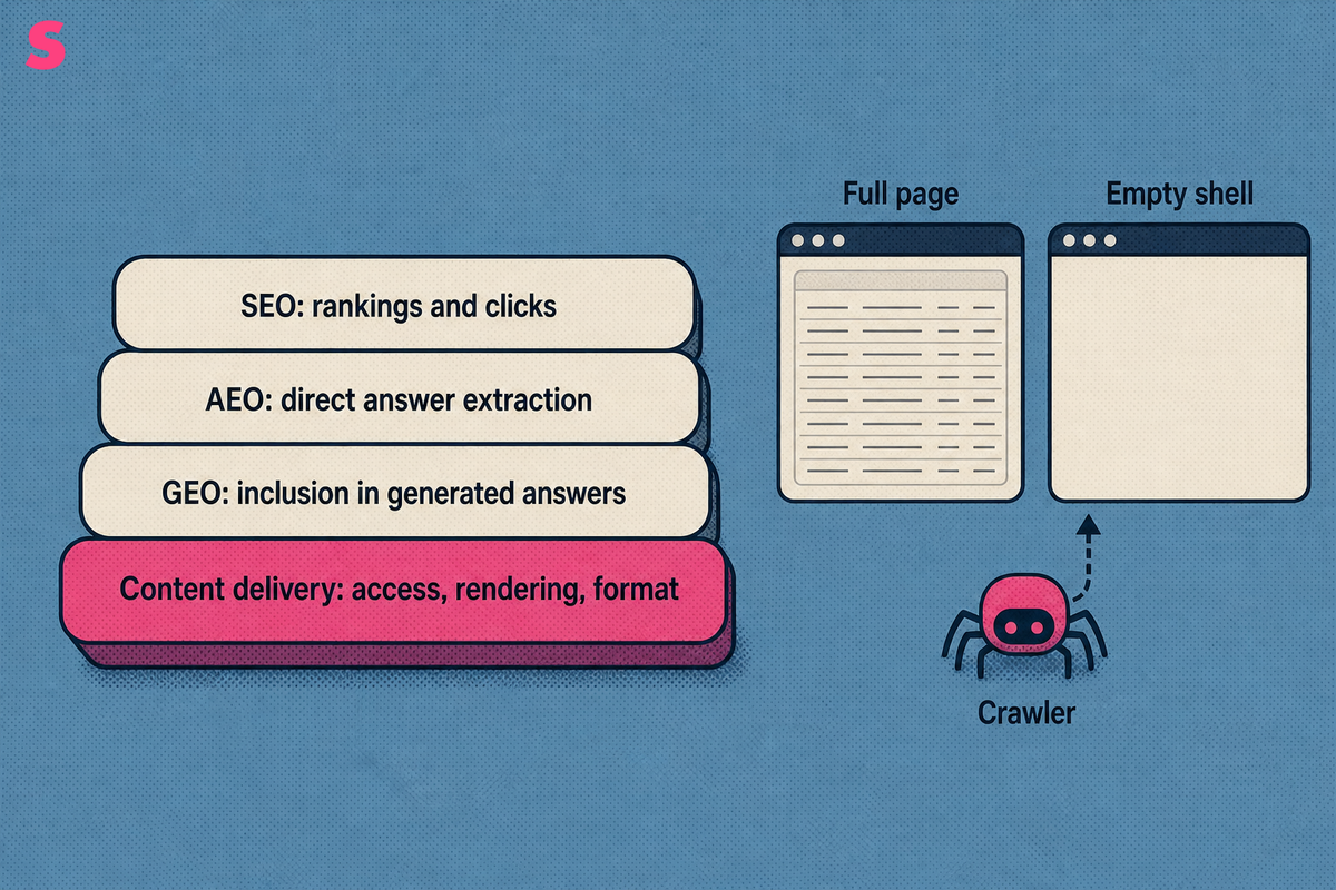 What is AI search content delivery, and how does it differ from SEO, AEO and GEO?