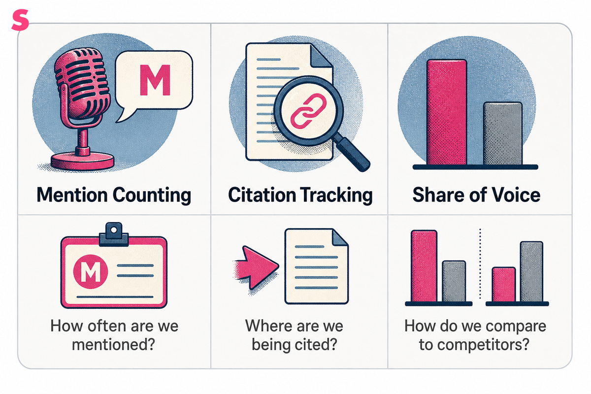 Mention counting, citation tracking, or share of voice: what is the difference?