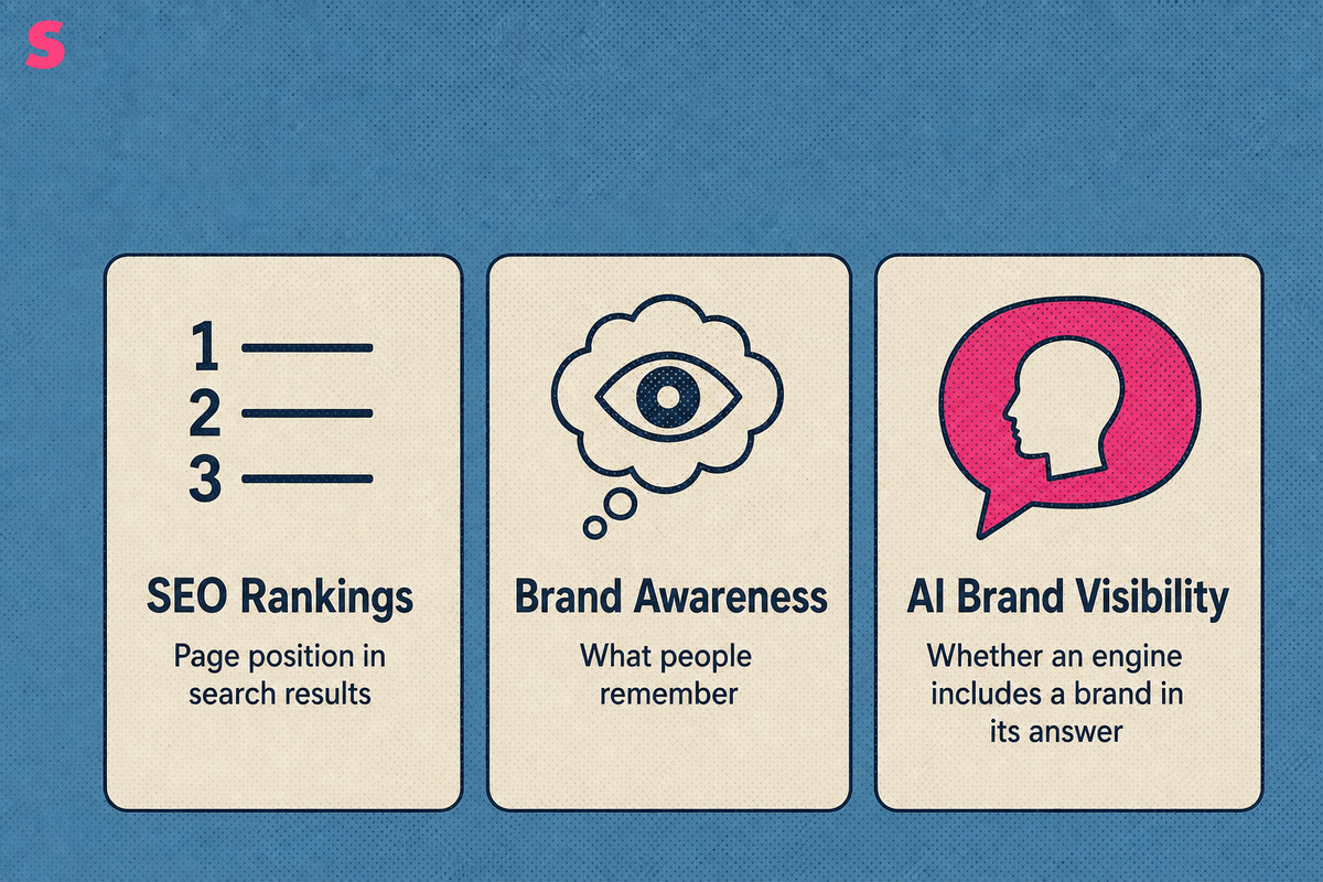 What is AI brand visibility, and how is it different from SEO rankings and brand awareness?