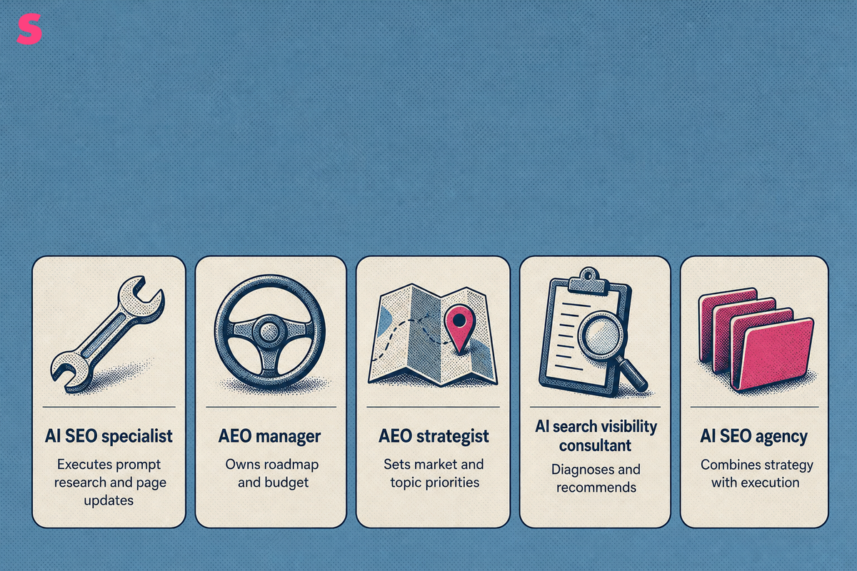 What is the difference between an AI SEO specialist, AEO manager, strategist, consultant and agency?
