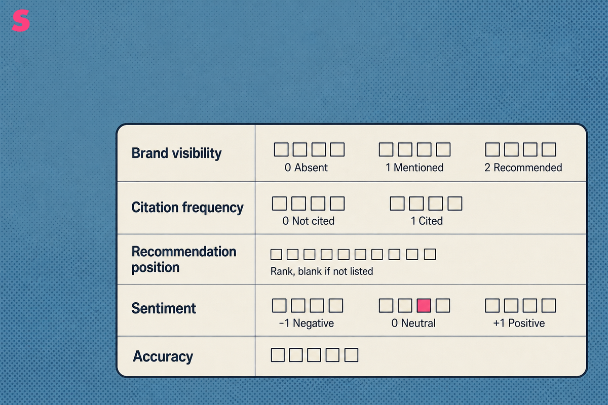 How do you score brand visibility, citation frequency, recommendation position, sentiment and accuracy?