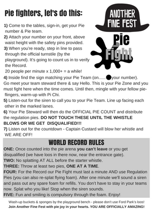 Typed instructions with pie fight logo