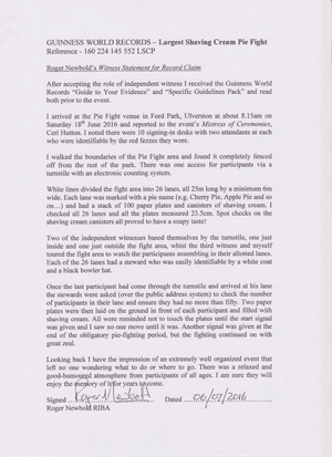 Letter from Guinness detailing the event and saying it was great!