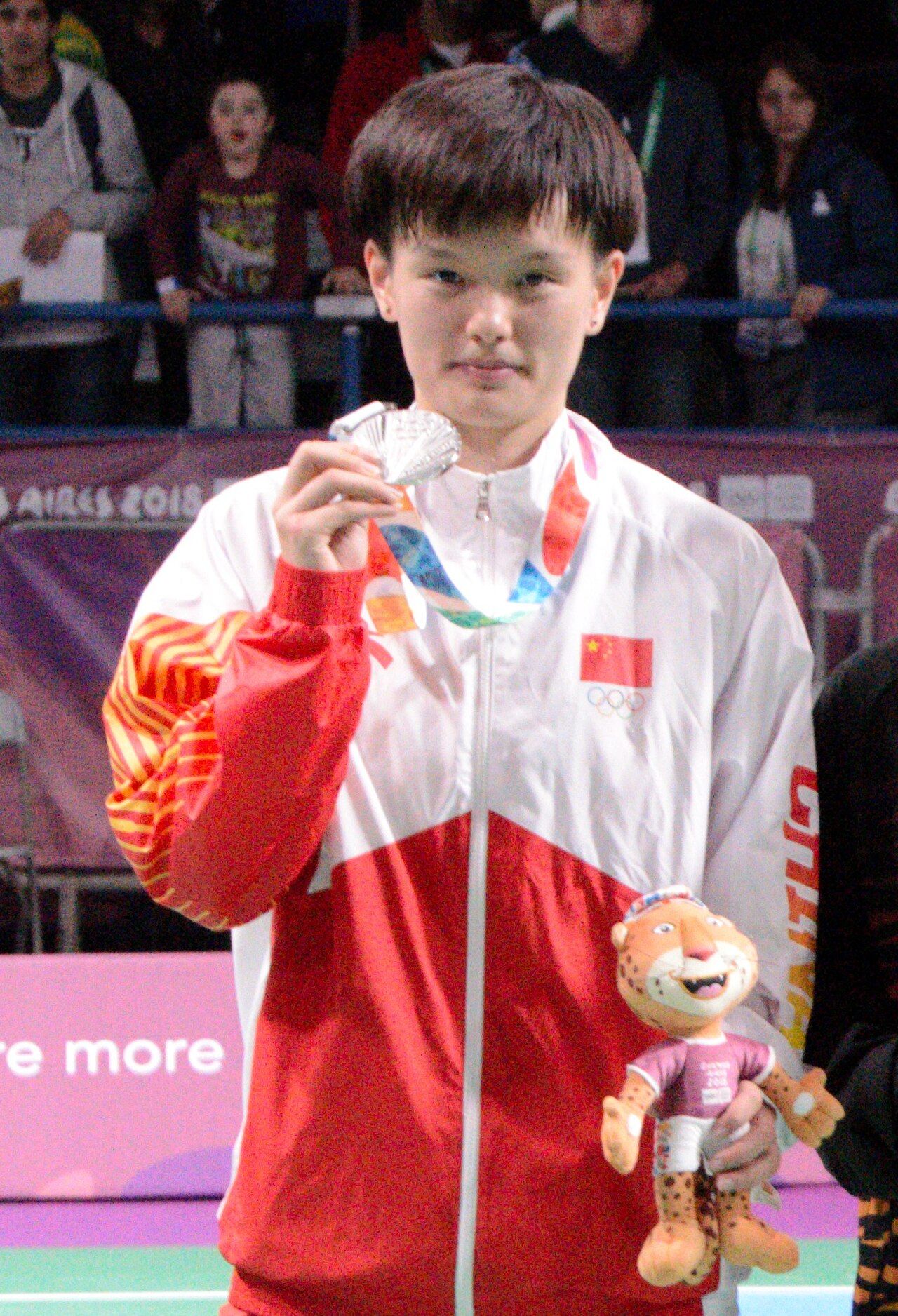 Wang Zhiyi with her silver medal at the 2018 Youth Olympic Games in Buenos Aires