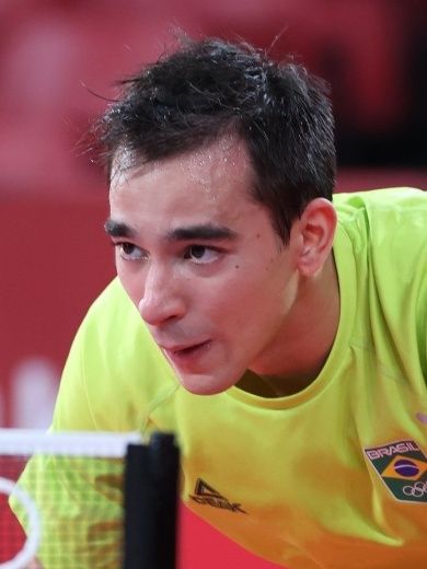 Hugo Calderano playing table tennis in 2021