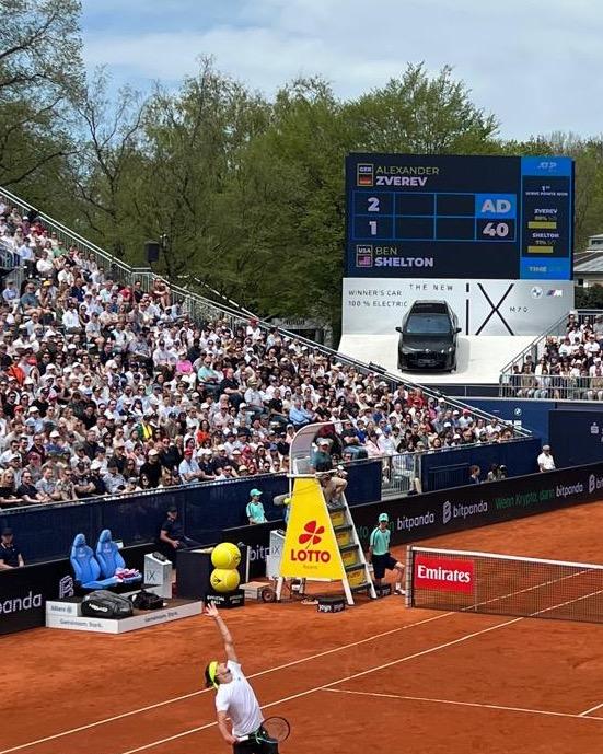 Alexander Zverev serving against Ben Shelton at the BMW Open, Munich, 2025