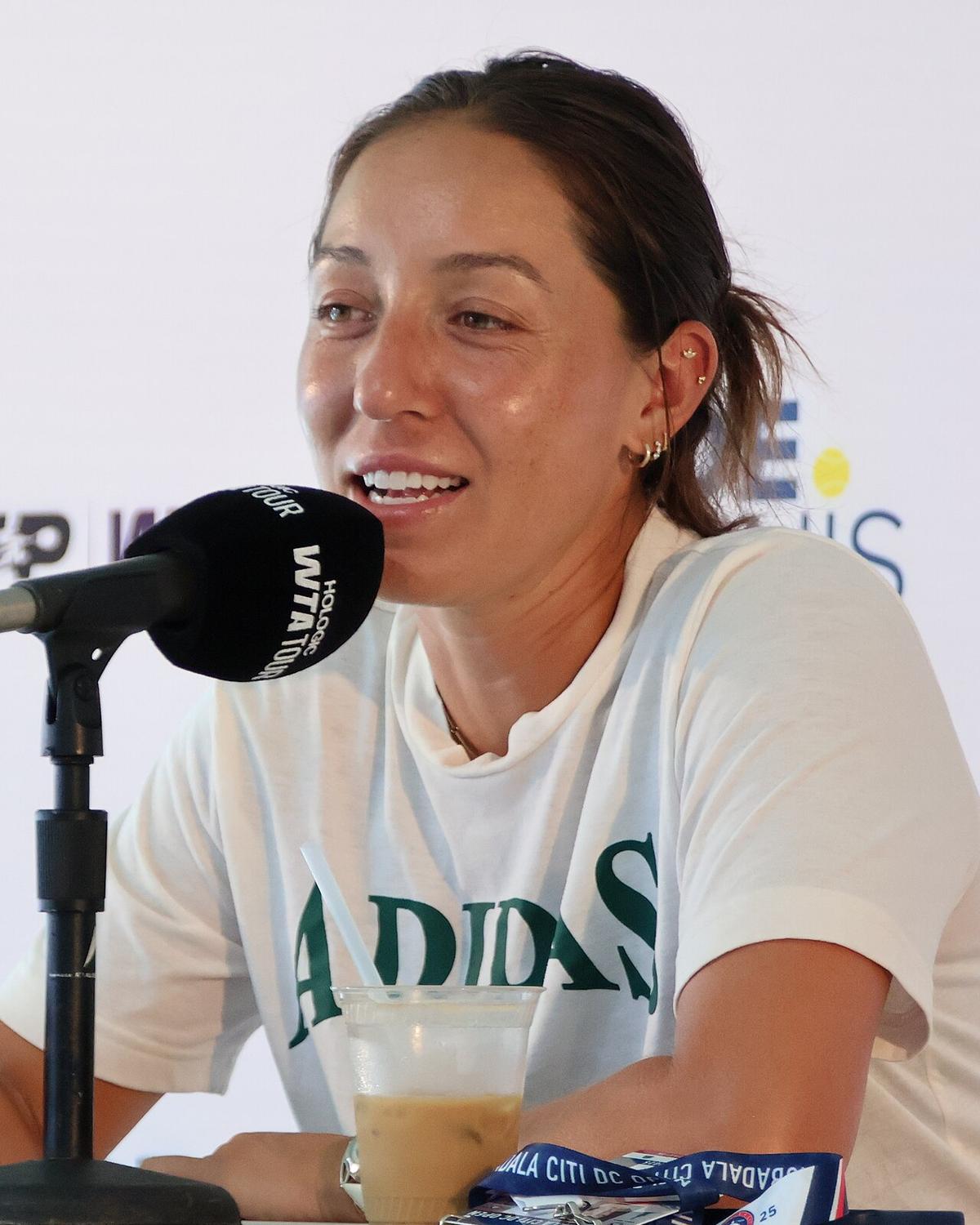 Jessica Pegula at a press conference, 2025 DC Open
