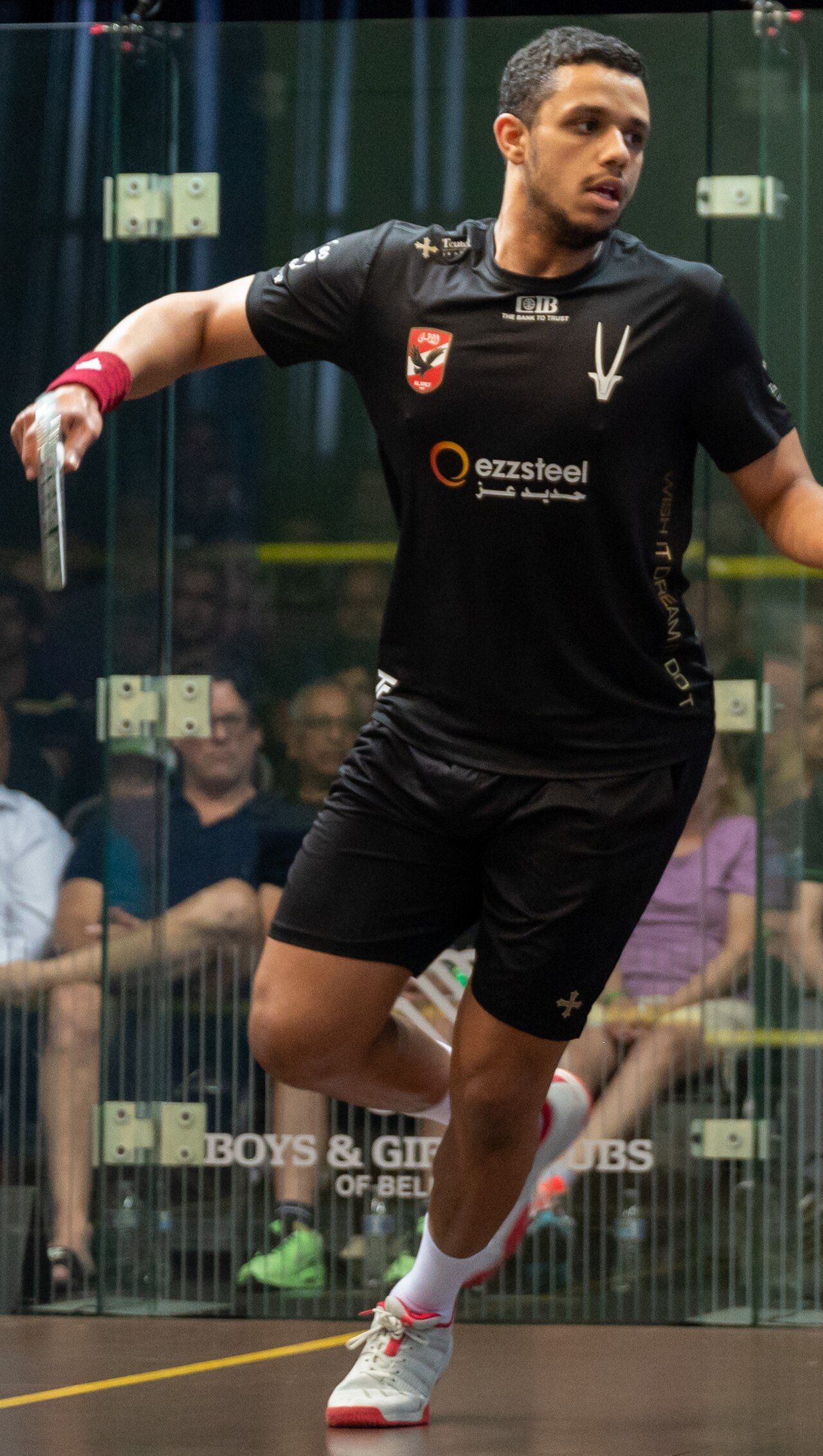 Mostafa Asal playing squash at the 2023-24 PSA World Tour Finals
