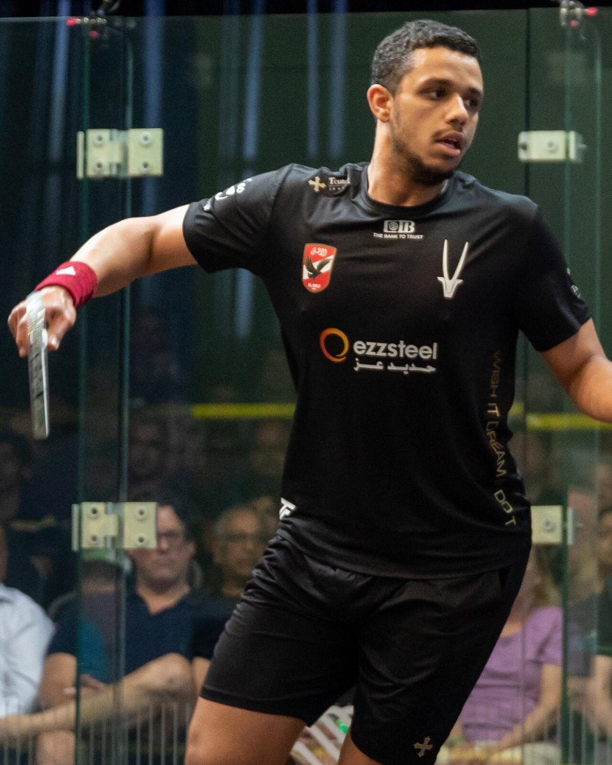 Mostafa Asal playing squash at the 2023-24 PSA World Tour Finals