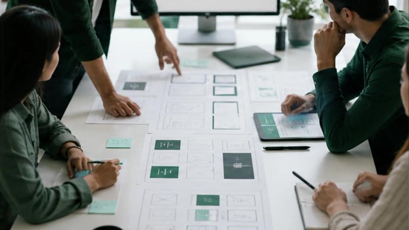 Equipo evaluando estrategia, UX y métricas para un proyecto de desarrollo web