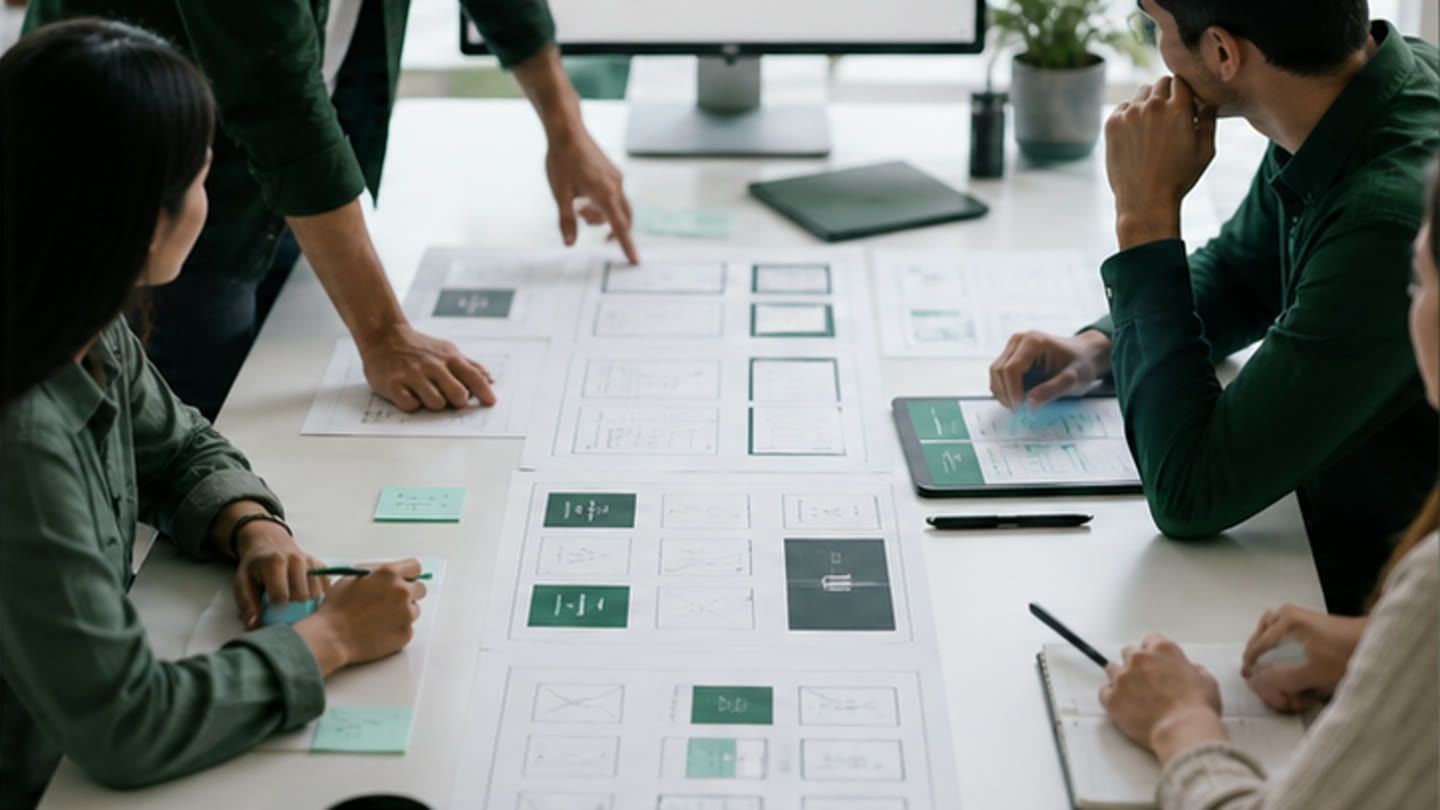 Equipo evaluando estrategia, UX y métricas para un proyecto de desarrollo web