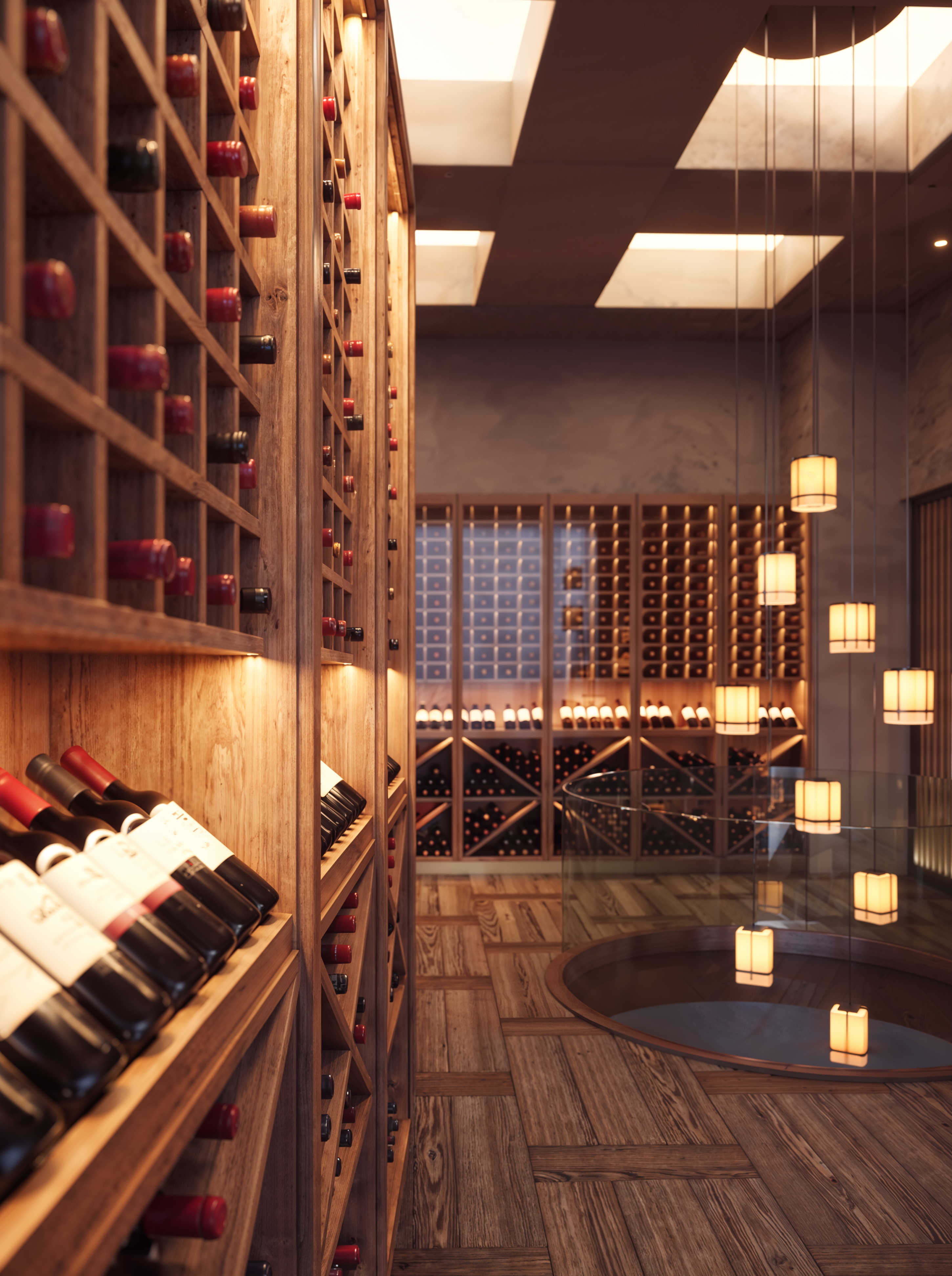 Aragawa London restaurant wine cellar with floor-to-ceiling wine storage.